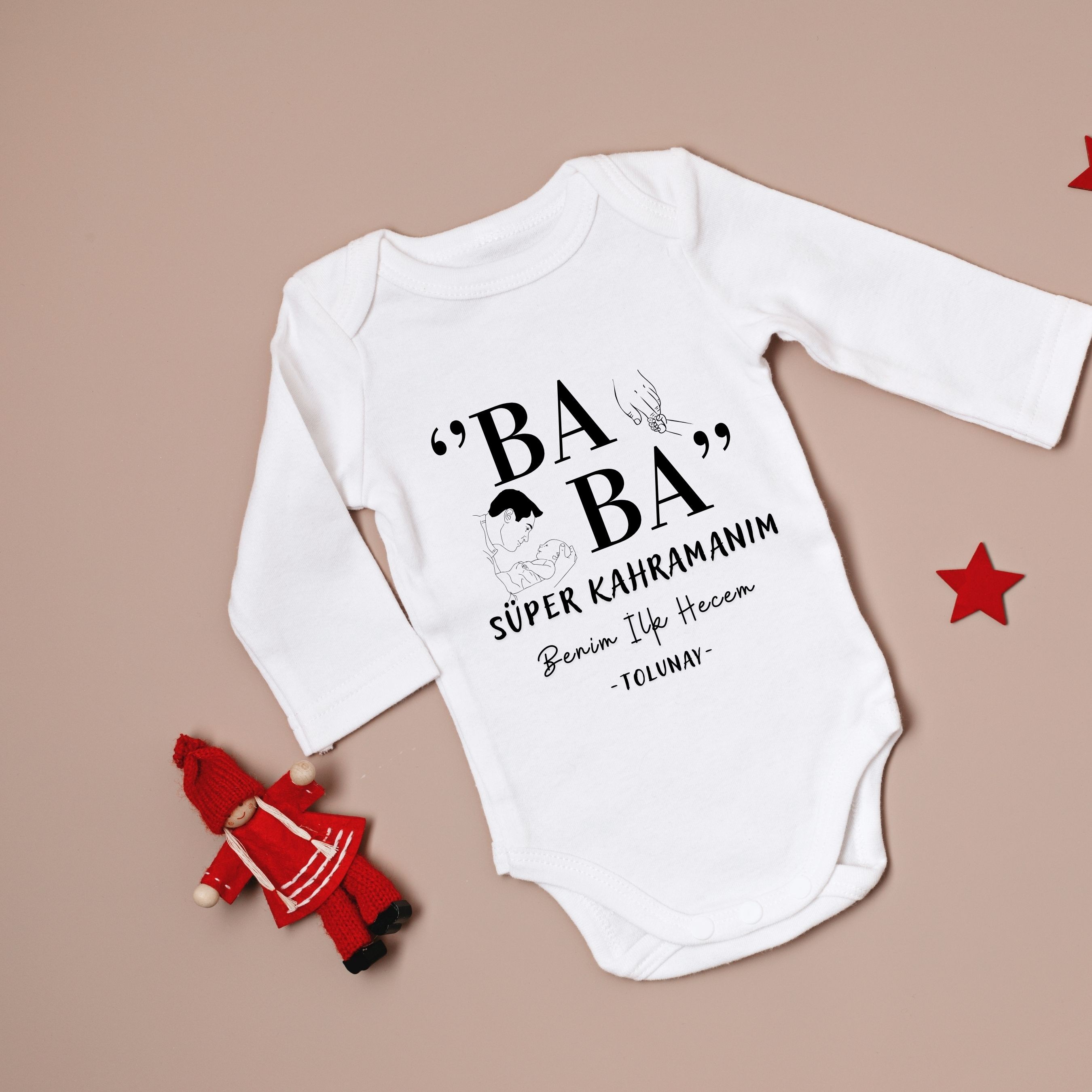 Baba Süper Kahramanın İlk hecem Kişiye Özel Bebek Zıbın