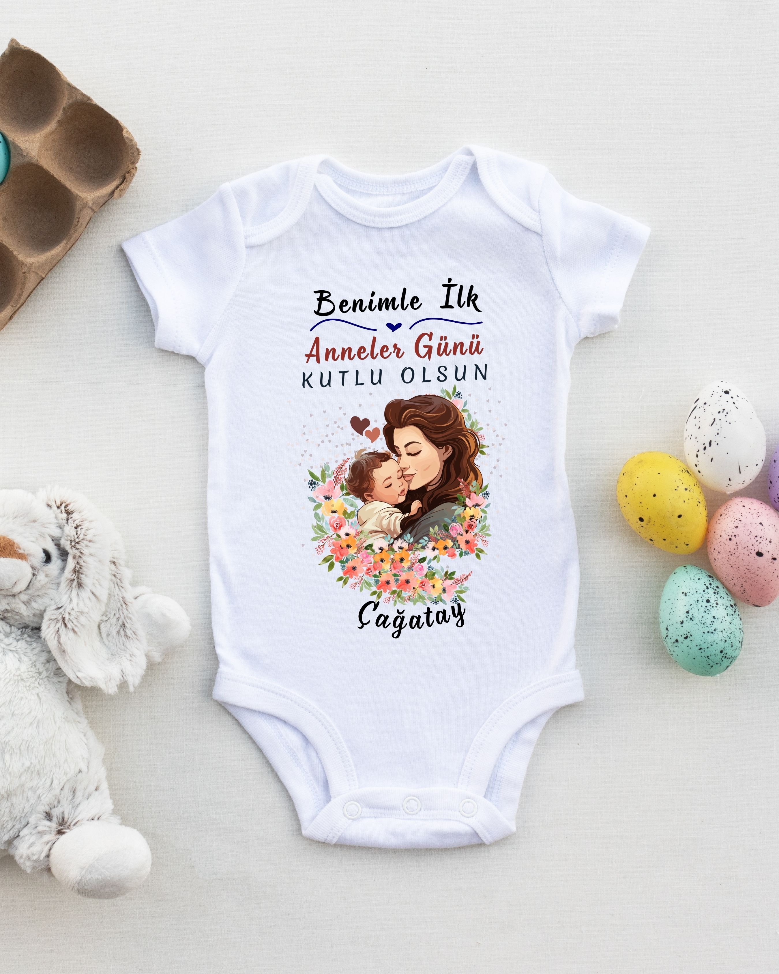 Benimle İlk Anneler Gününe özel Yazılı Kişiye özel Bebek Zıbın %100 Pamuk