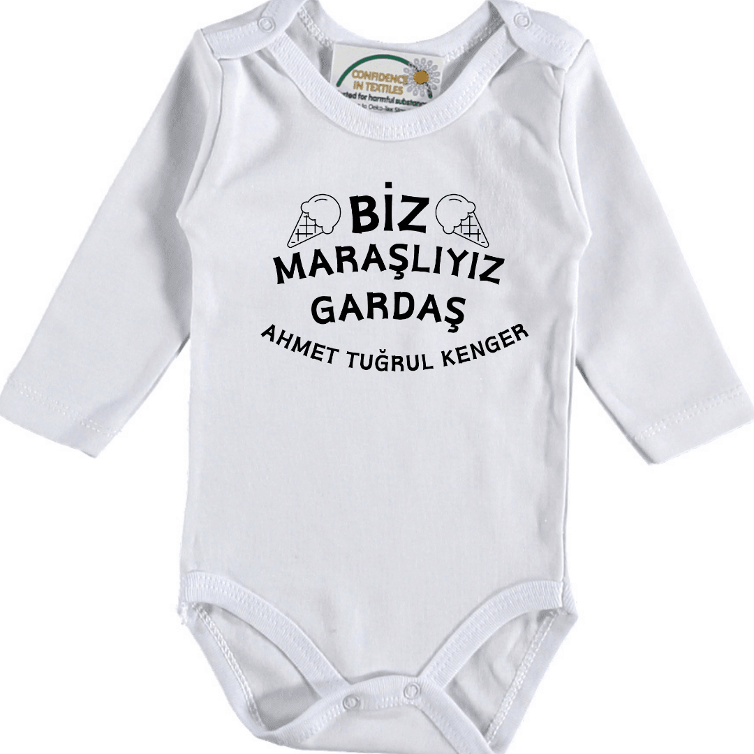 Biz Maraşlıyız gardaş Yazılı Kişiye özel Bebek Zıbın