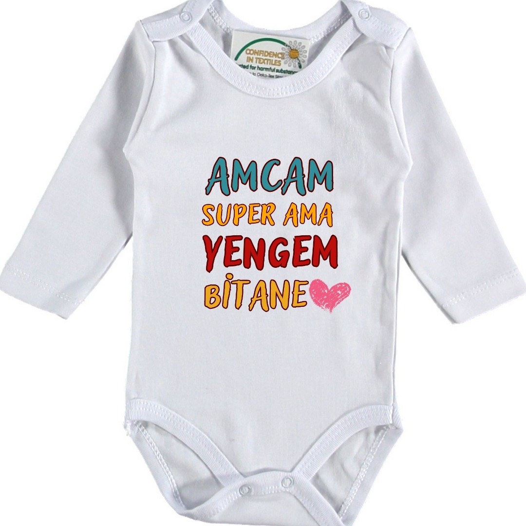 Amcam Super Ama Yengem Bitane Yazılı Kişiye özel Bebek Zıbın