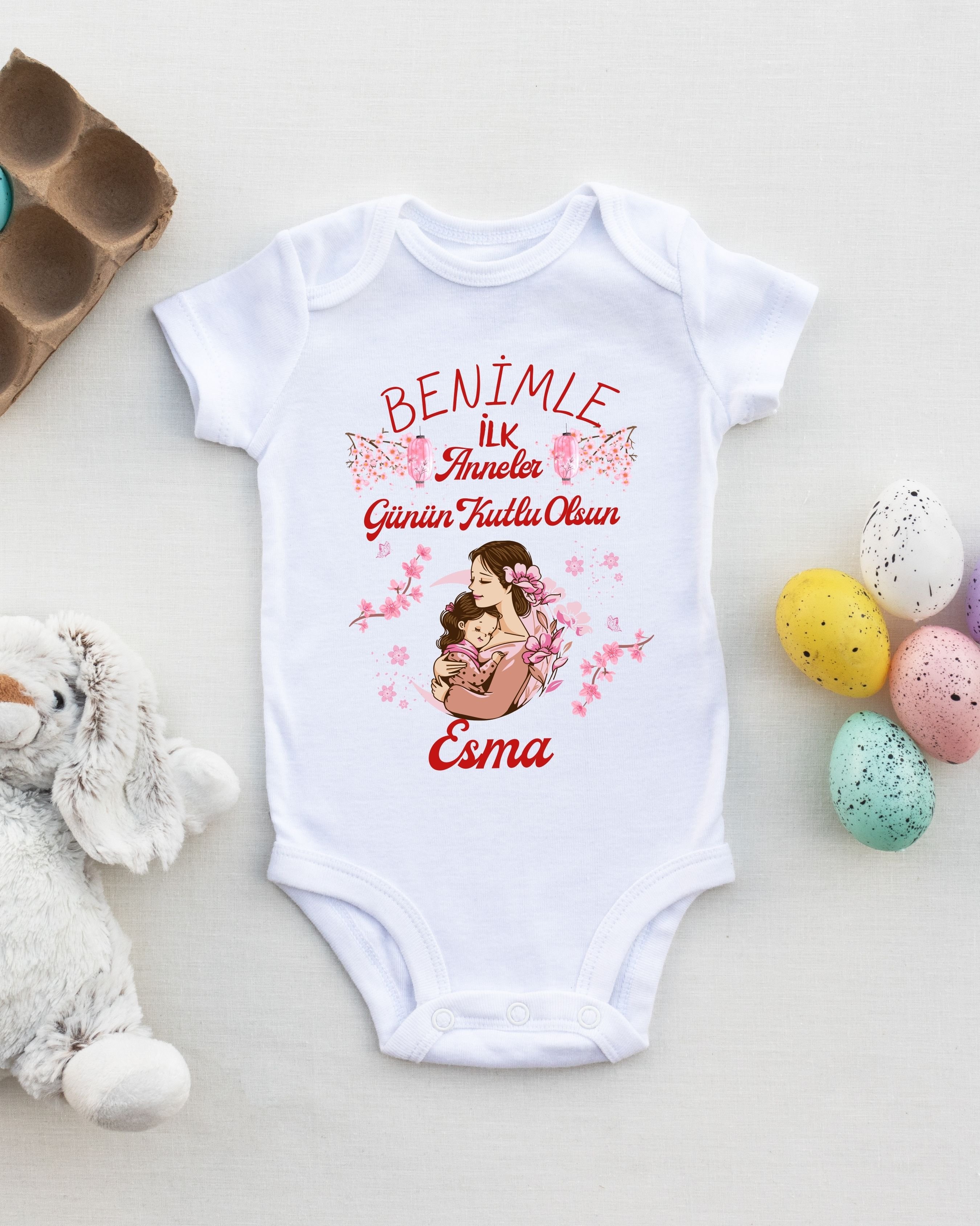 Benimle İlk Anneler Gününe özel Yazılı Kişiye özel Bebek Zıbın %100 Pamuk