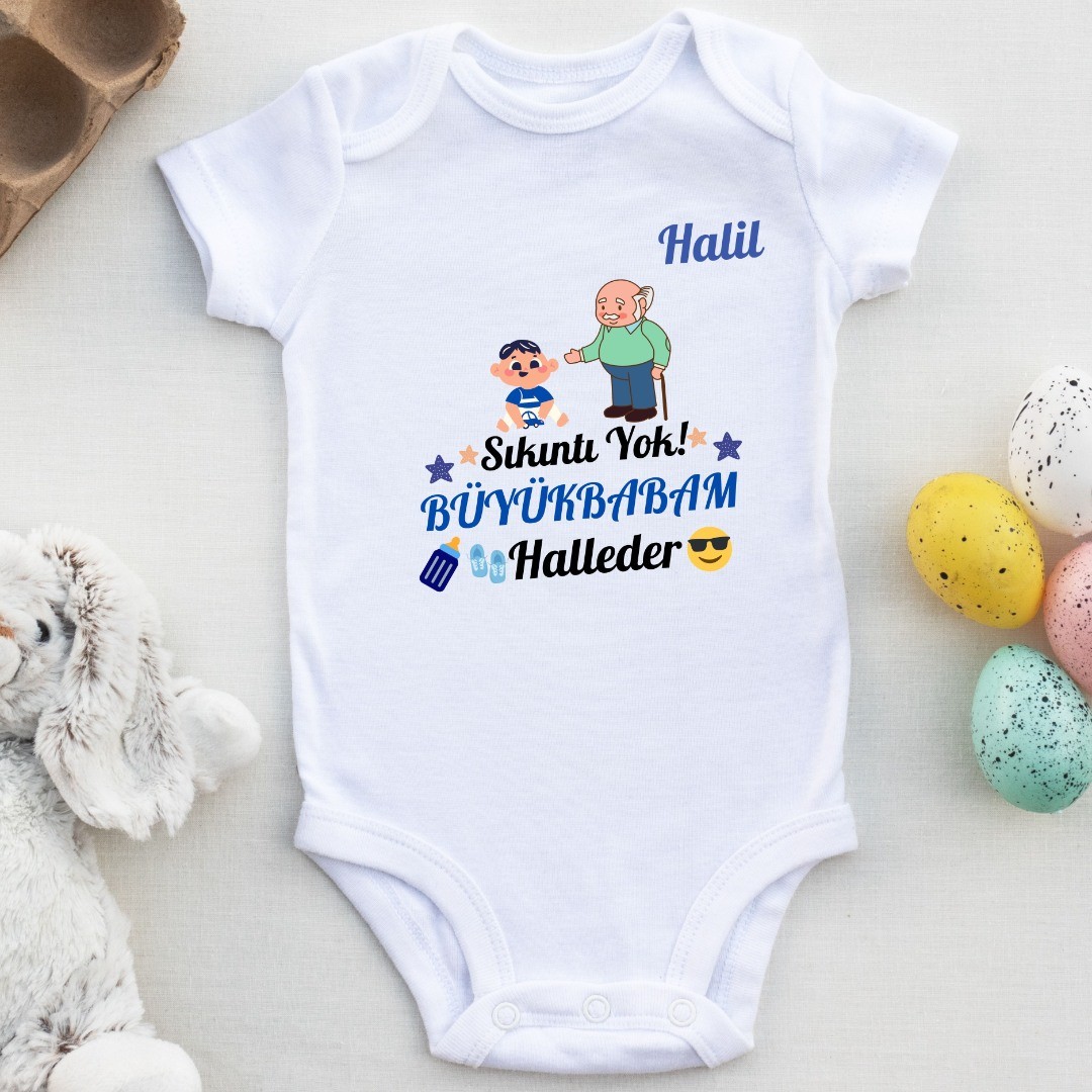 Sıkıntı Yok Büyük Babam Halleder Yazılı Erkek Bebek Zıbın