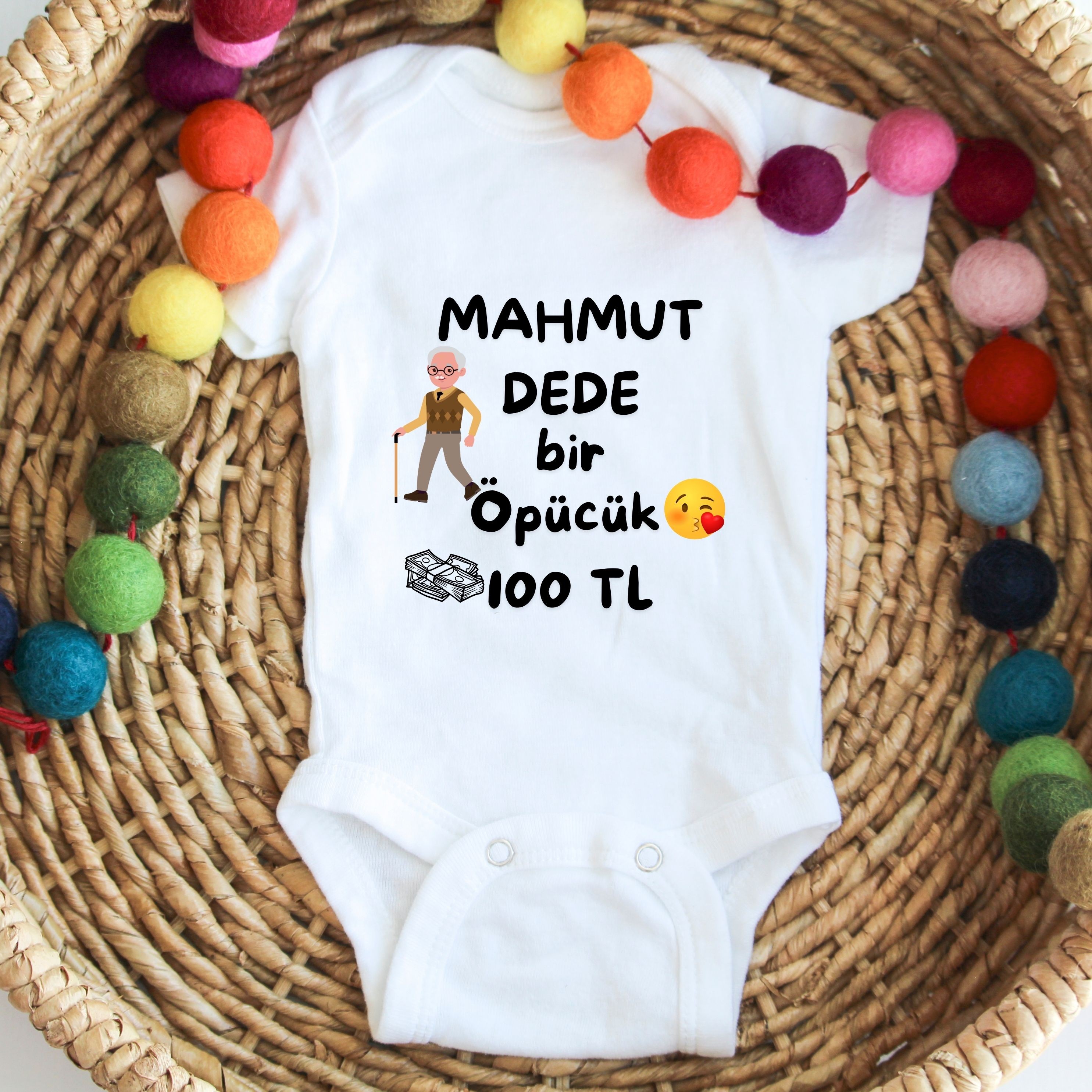 Dede Bir Öpücük 100 TL Yazılı Kişiye Özel Bebek Zıbın