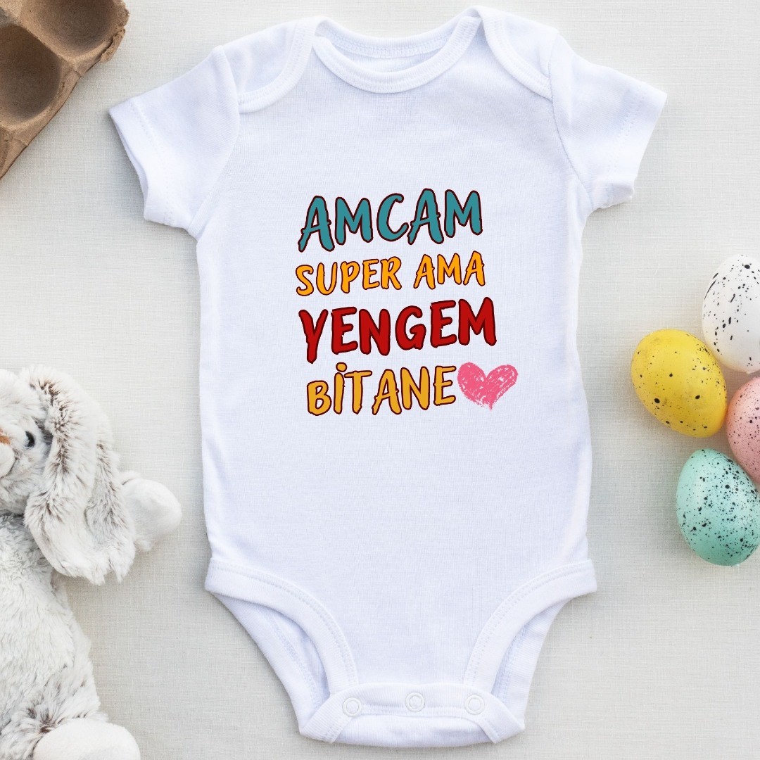 Amcam Super Ama Yengem Bitane Yazılı Kişiye özel Bebek Zıbın