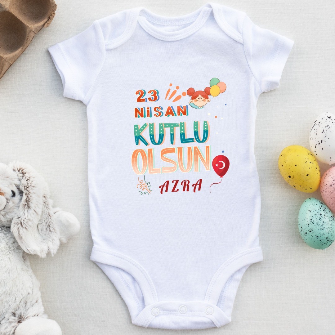 23 Nisan Kutlu Olsun Çocuk Bayramı Yazılı Bebek Zıbın