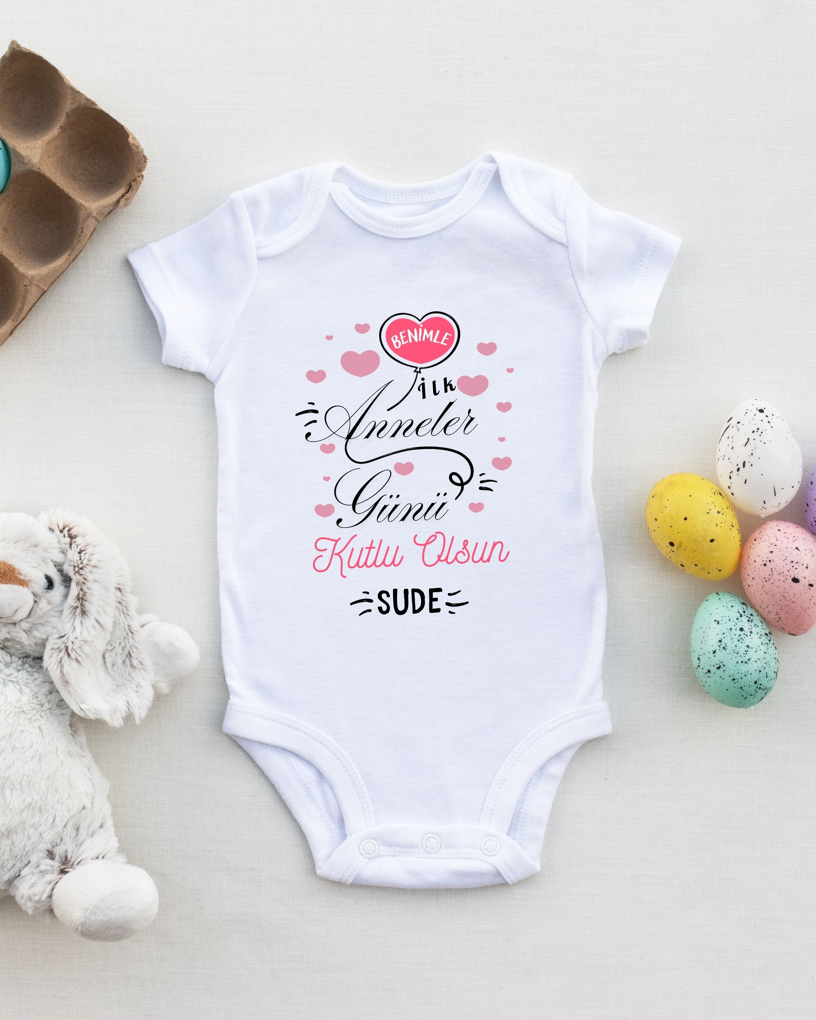 Benimle İlk Anneler Günü Yazılı Kişiye özel Bebek Zıbın %100 Pamuk
