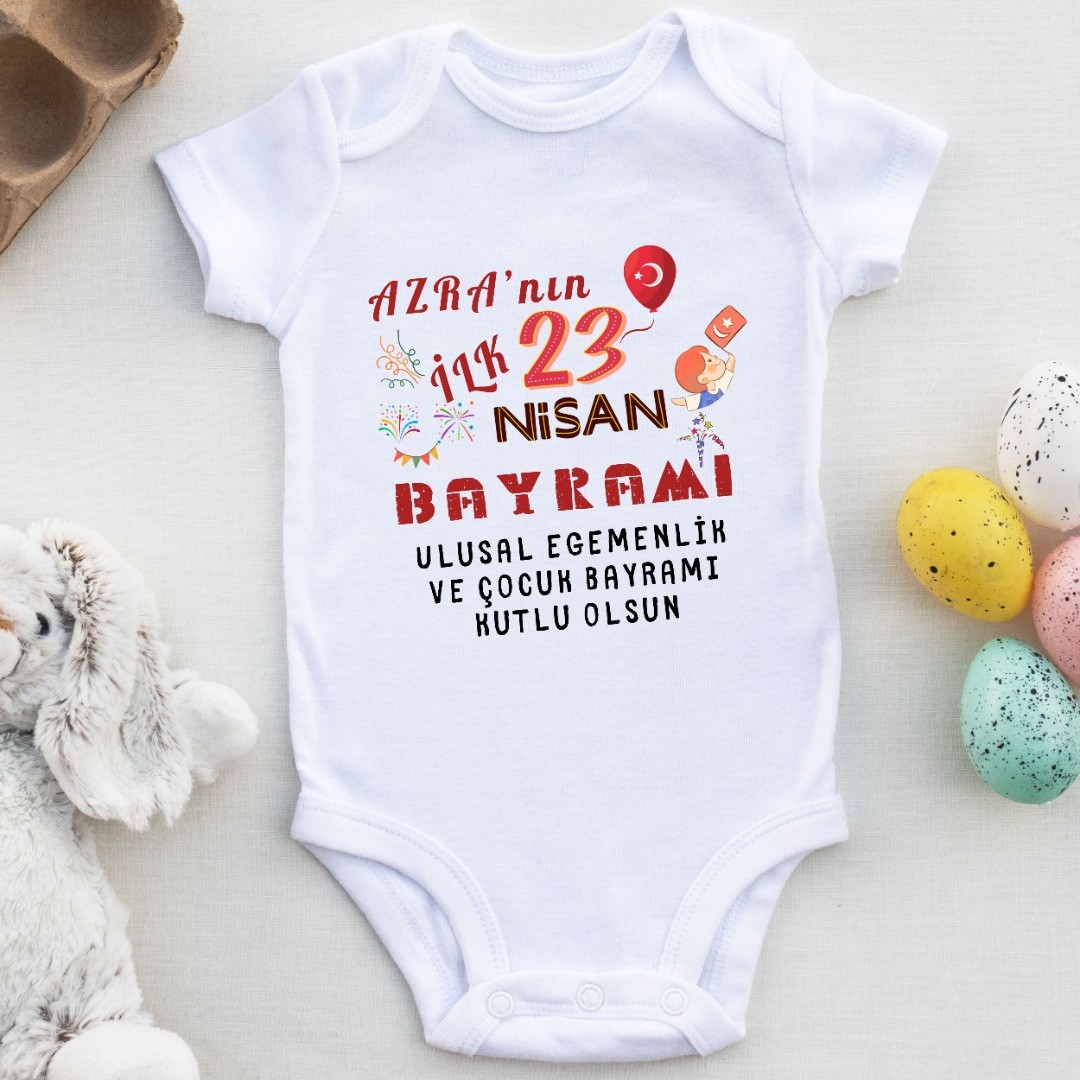 İlk 23 Nisan Bayramı Yazılı Kız Bebek Zıbın