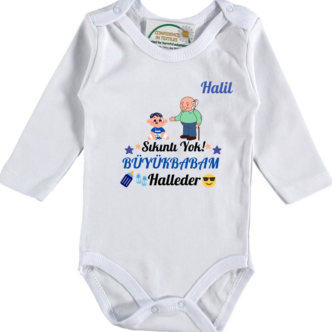 Sıkıntı Yok Büyük Babam Halleder Yazılı Erkek Bebek Zıbın