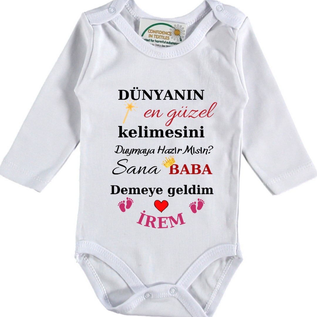 Dünyanın En Güzel kelimesi baba Demeye Geldim Kişiye Özel kız Bebek Zıbın