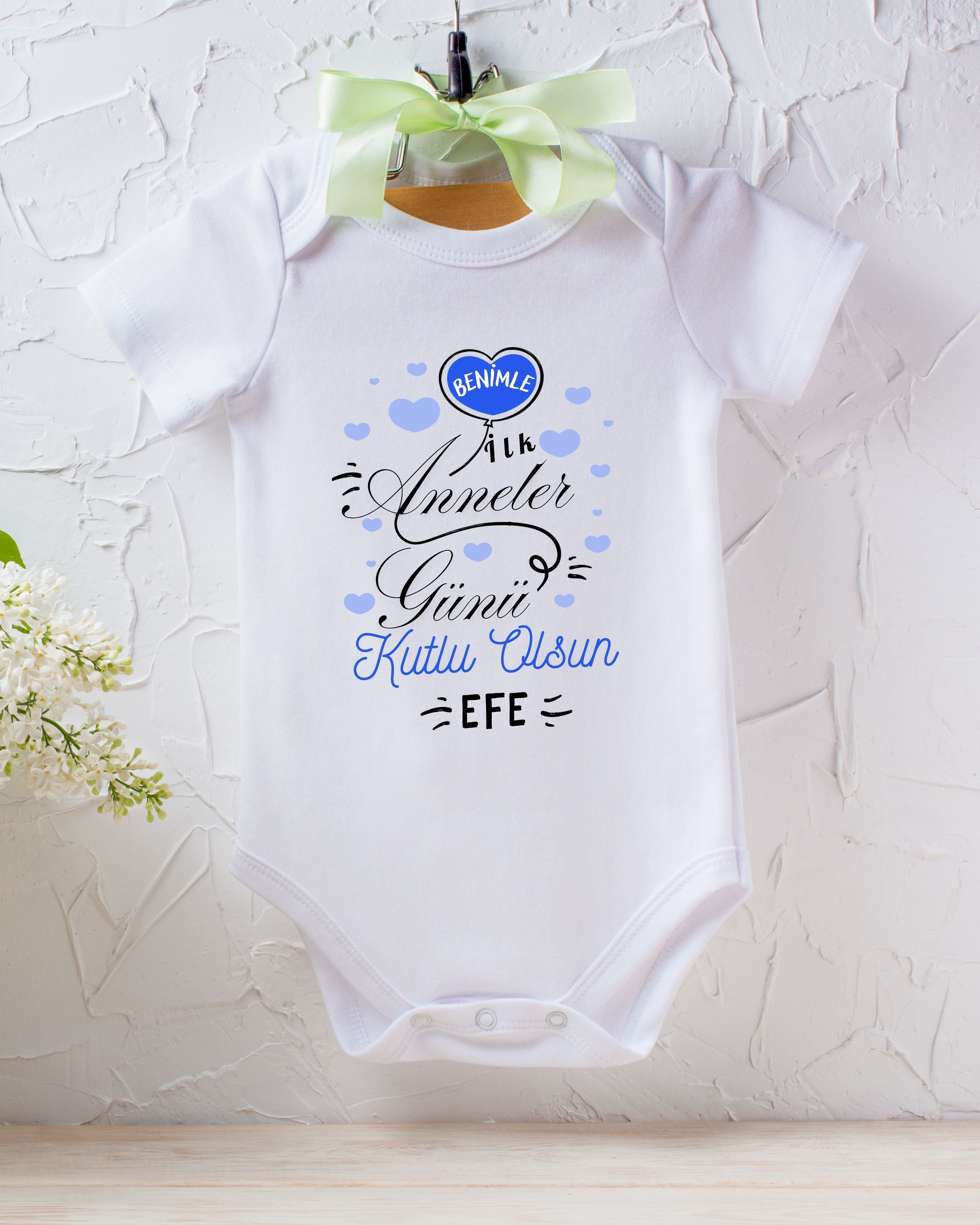 Benimle İlk Anneler Günü Yazılı Kişiye özel Bebek Zıbın %100 Pamuk