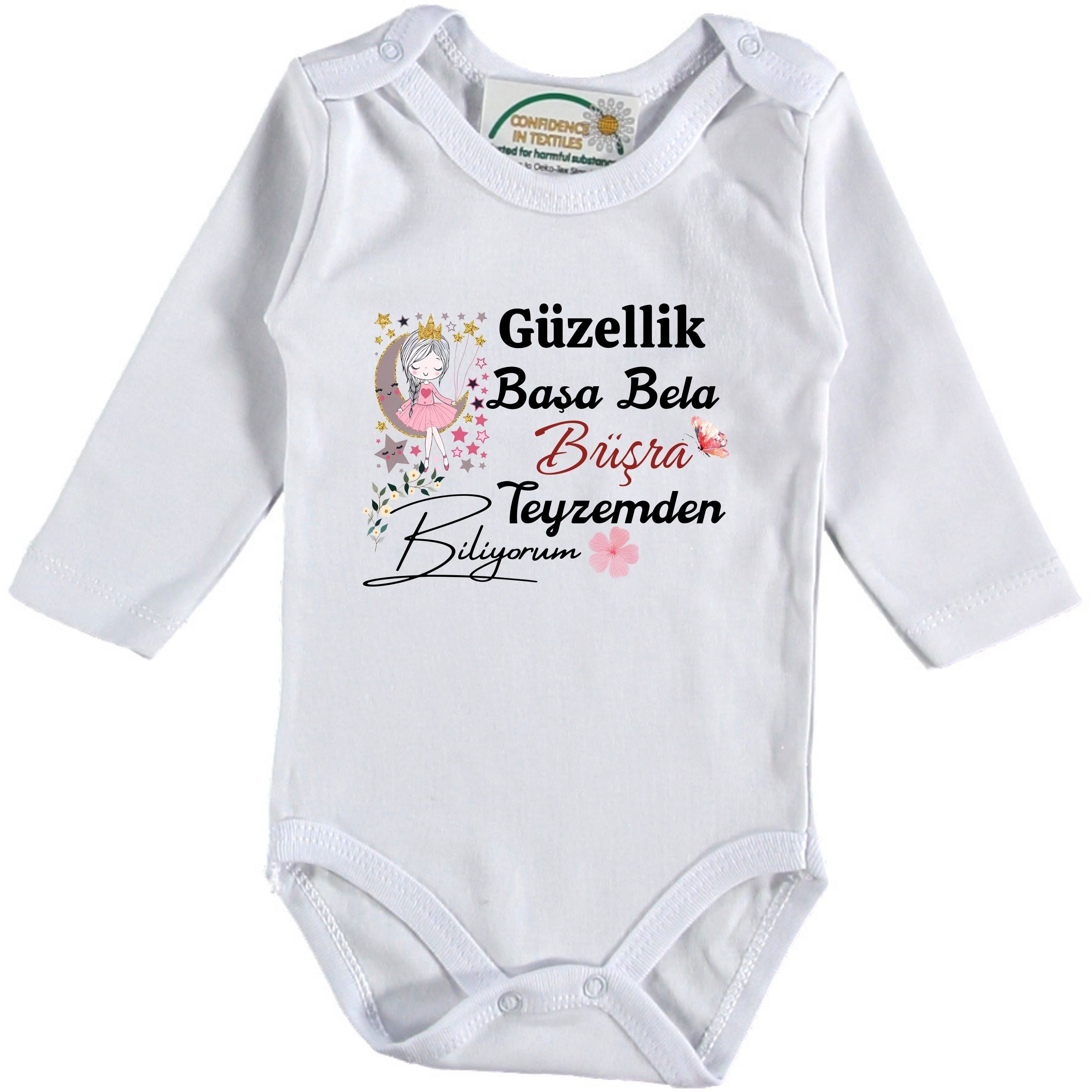 Bu Güzellik Başa Bela Yazılı Kişiye Özel Bebek Zıbın