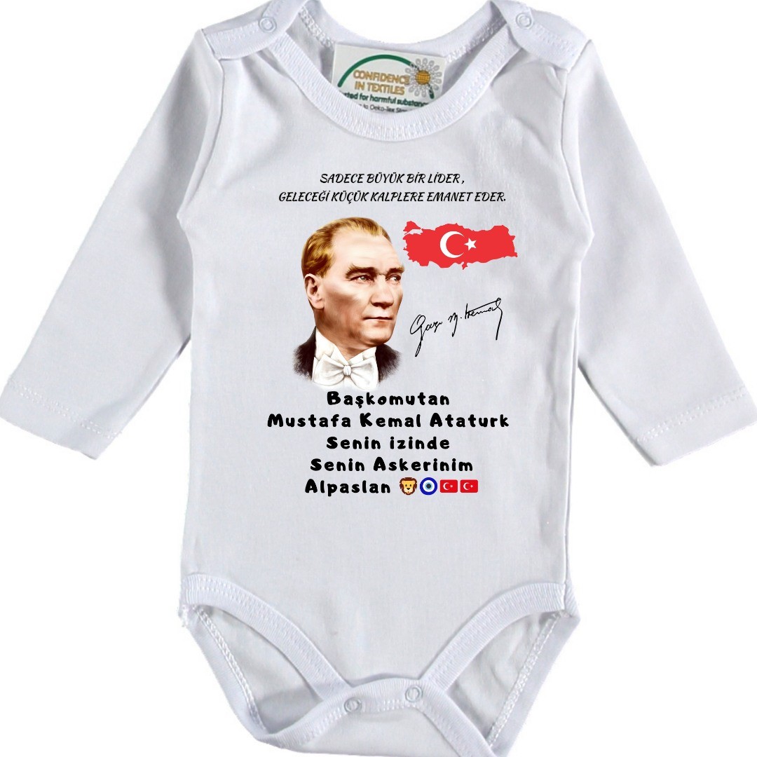 Başkomutan Mustafa Kemal Atatürk Senin Askerleriyiz Yazılı Bebek Zıbın