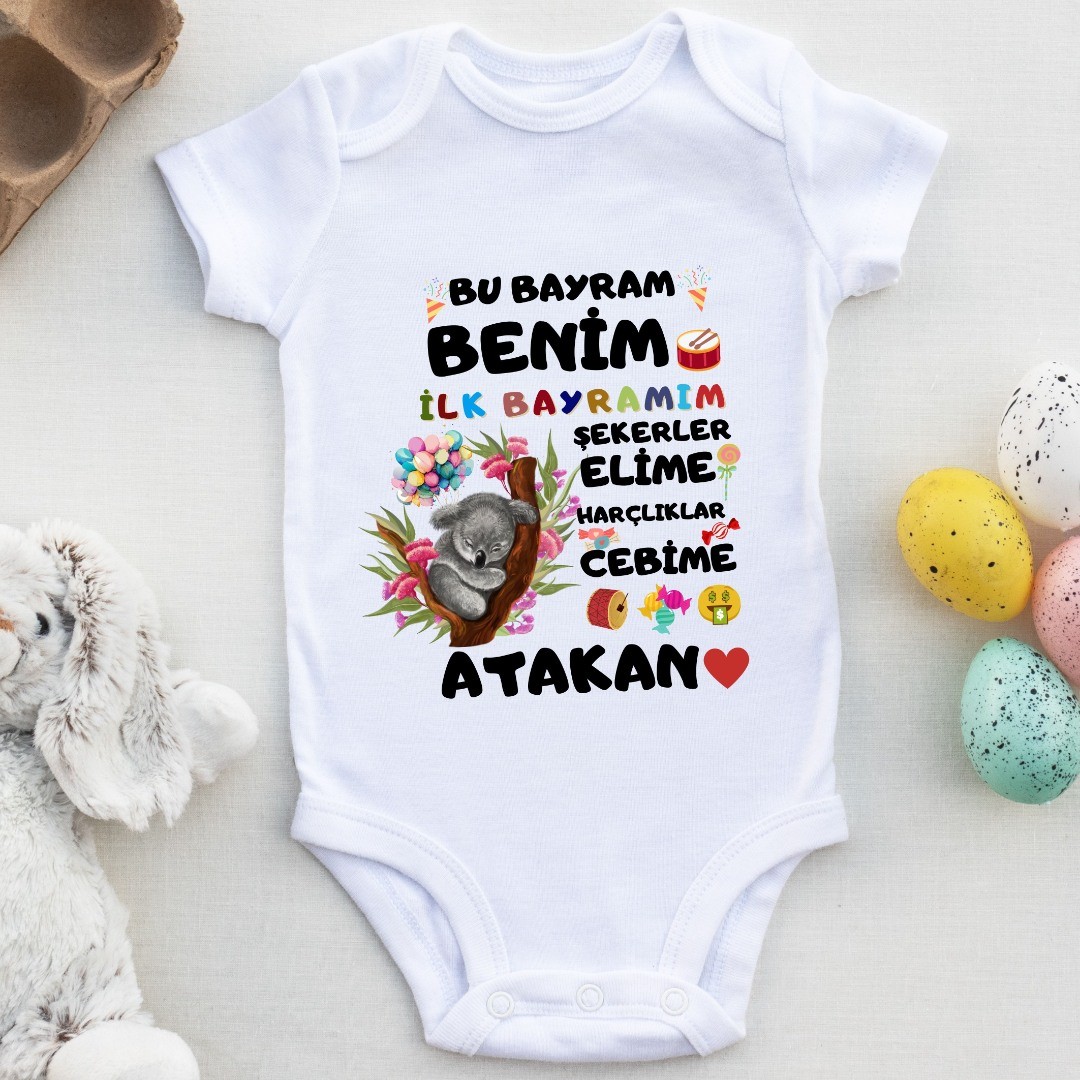 Benim İlk Bayramım Şekerler Elime Harçlıklar Cebime Yazılı Bebek Zıbın