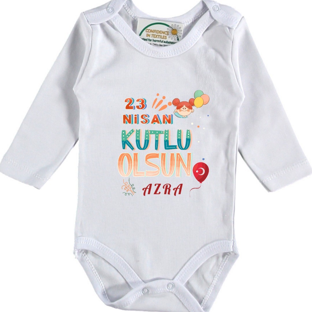 23 Nisan Kutlu Olsun Çocuk Bayramı Yazılı Bebek Zıbın