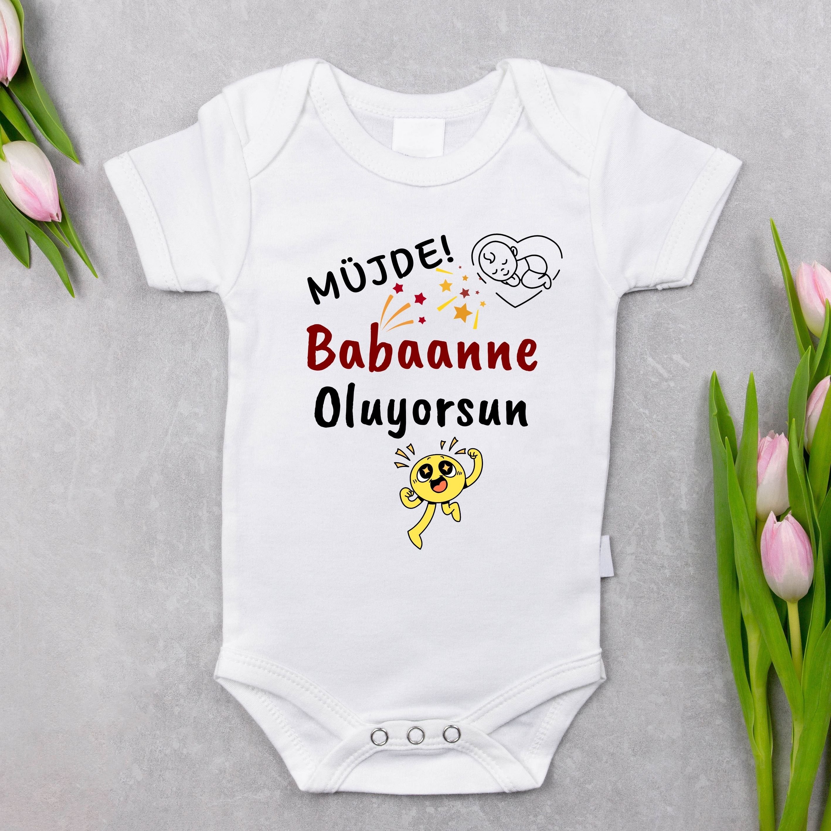 Müjde Babaanne-Anneanne Oluyorsun Kişiye Özel Bebek Zıbın - %100 Pamuk