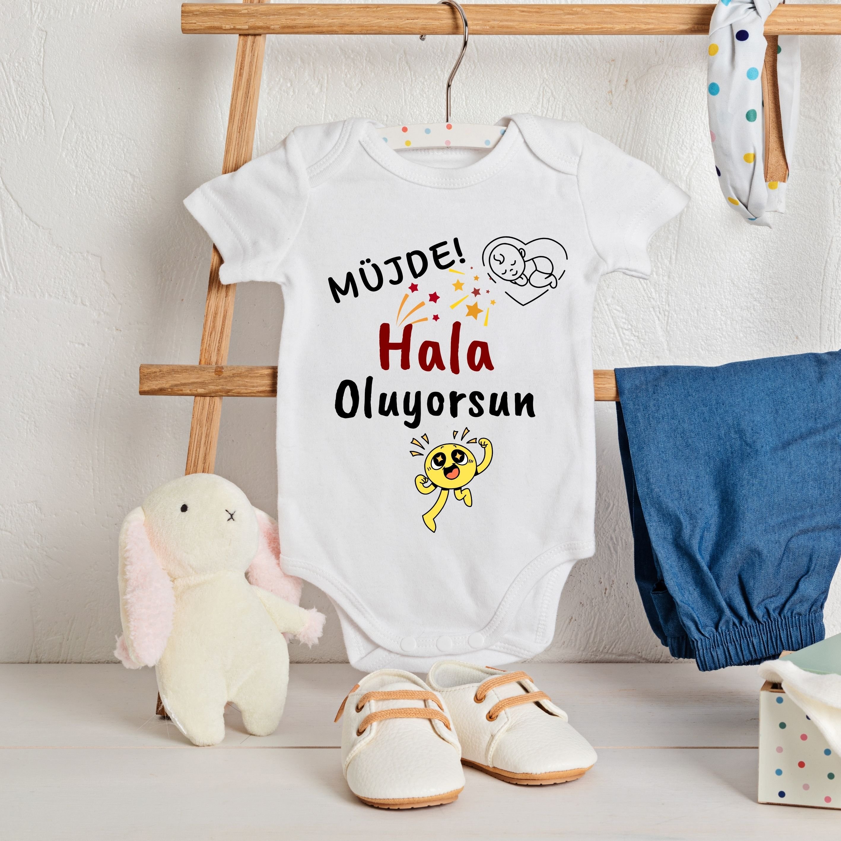 Müjde Babaanne-Anneanne Oluyorsun Kişiye Özel Bebek Zıbın - %100 Pamuk
