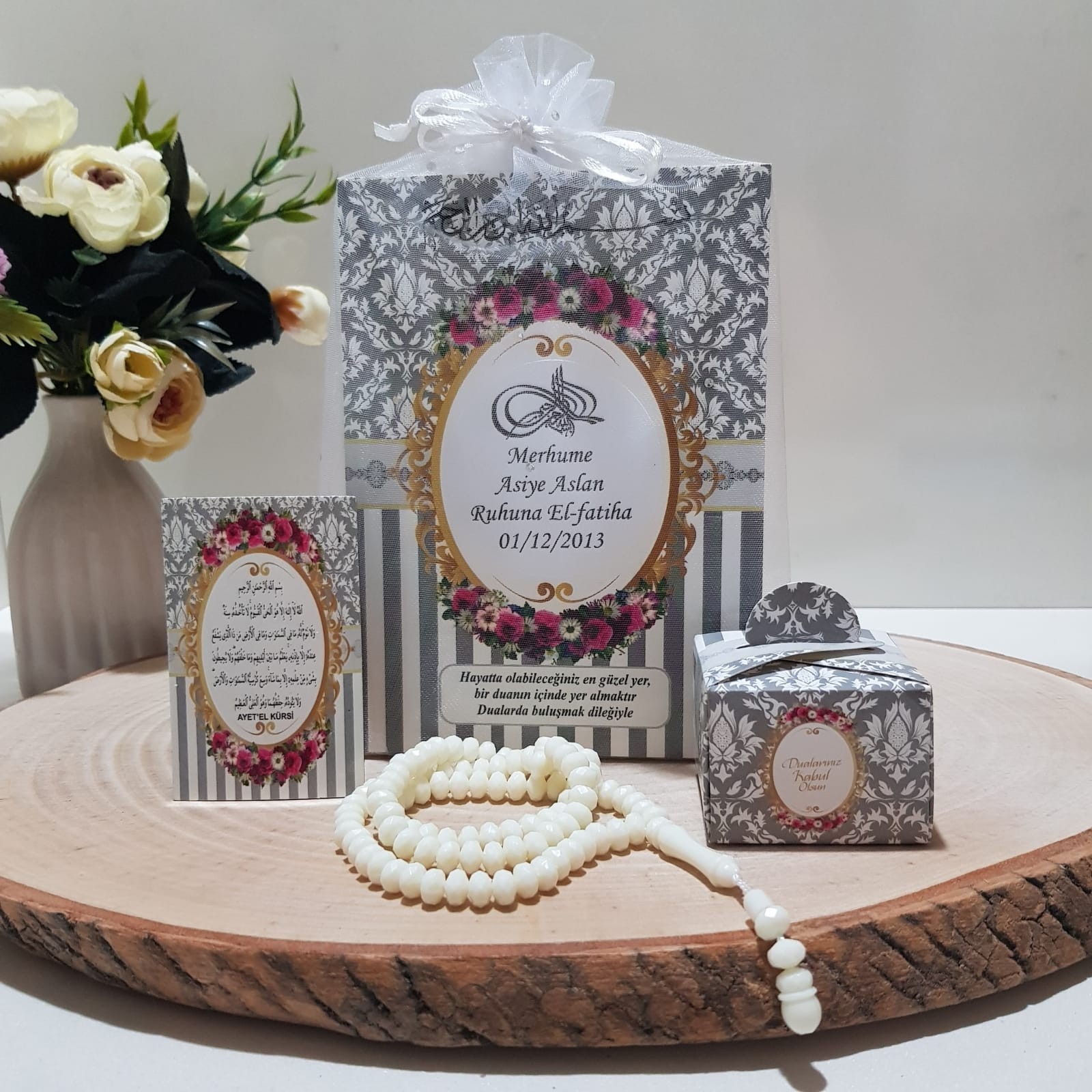 Gri Model Yasin + Tül Kese + Tesbih + Ayetel Kursi Magnet + Lokumluk
