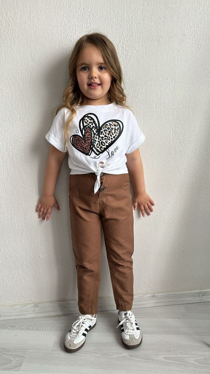 Kalp Baskılı Gabardin Pantalon Takım 