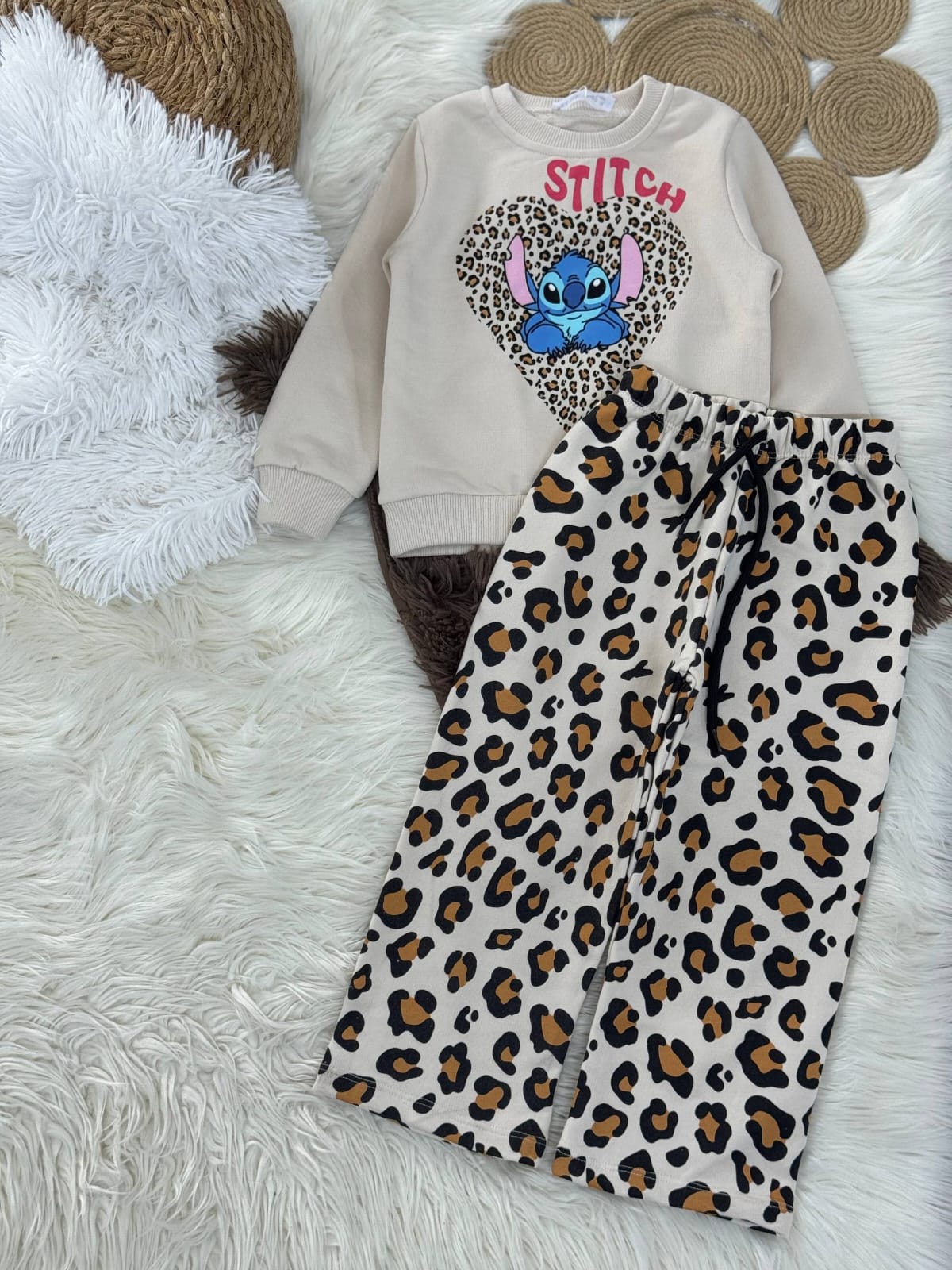 3 İplik Leopar Baskılı Takım