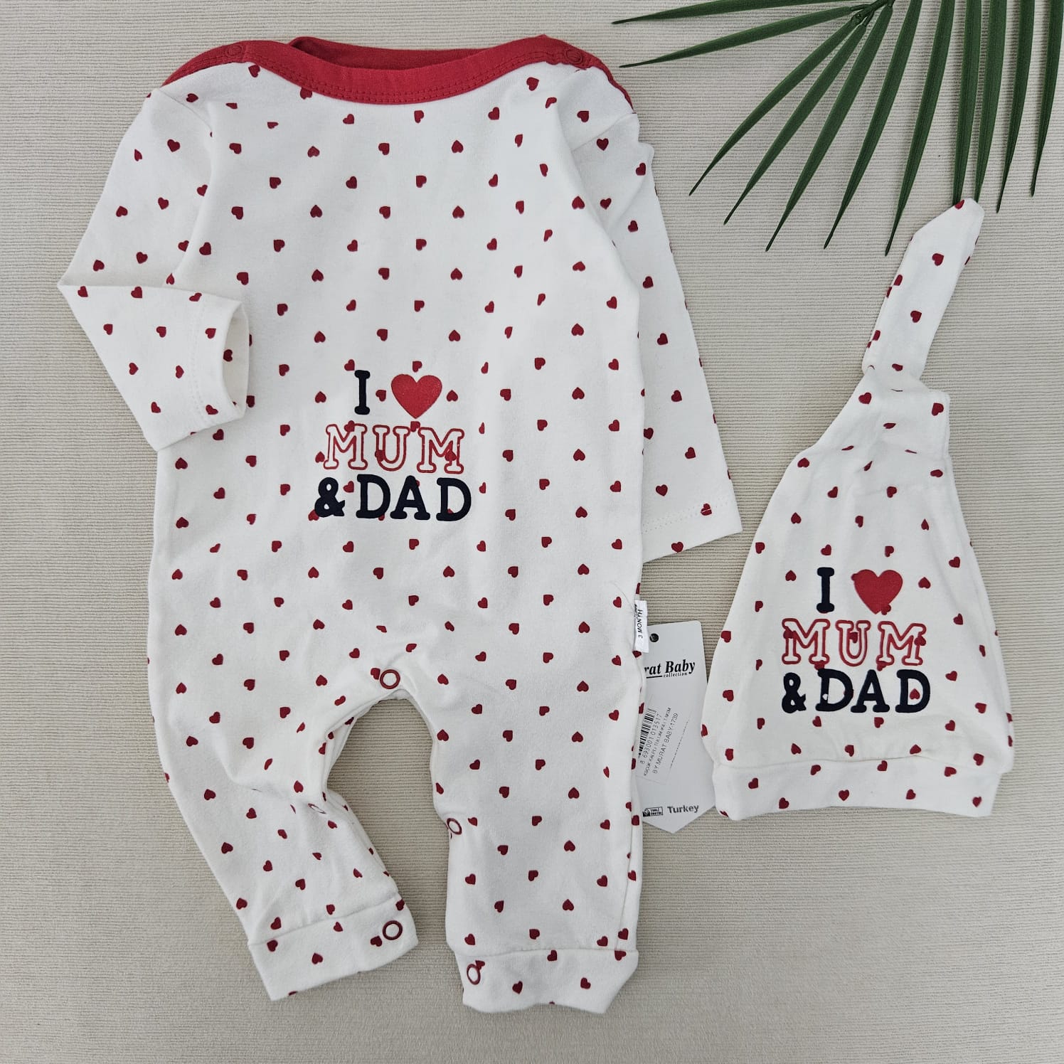 Kalp Baskılı Şapkalı Tulum 