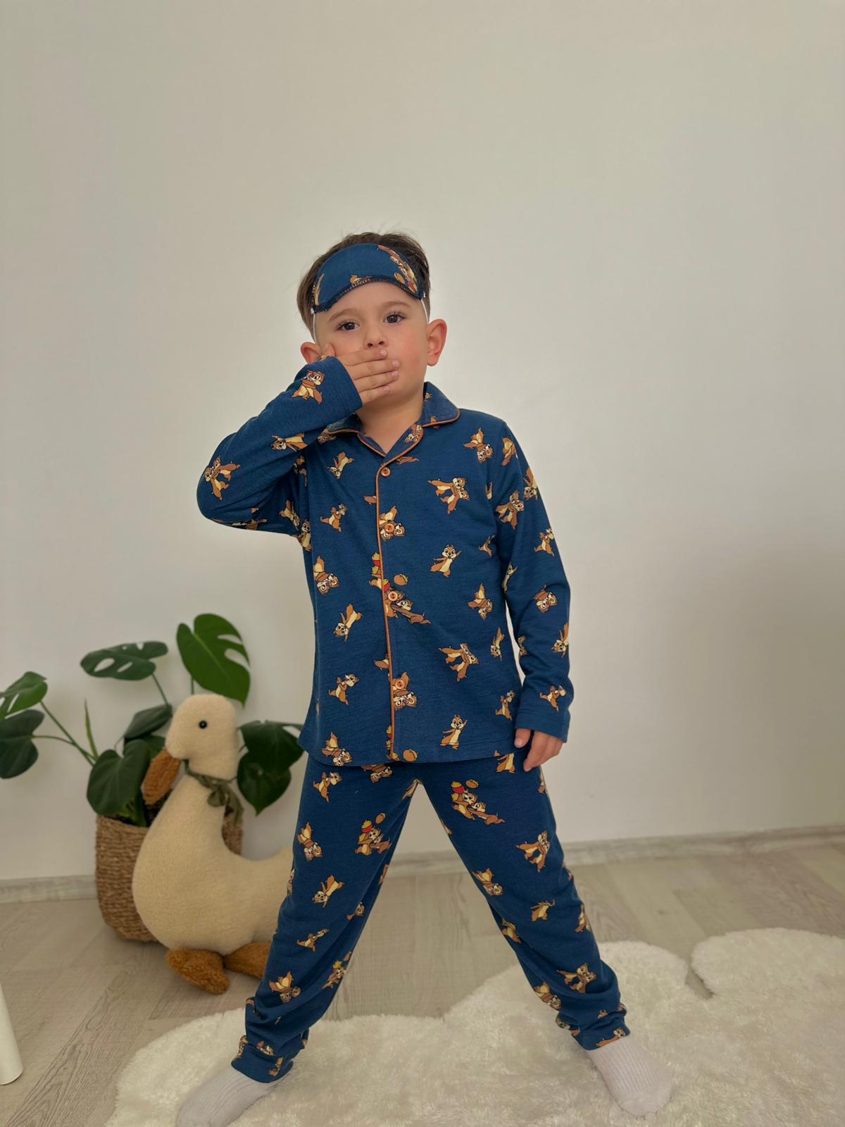 Baskılı Pijama Takım Göz Bandanalı