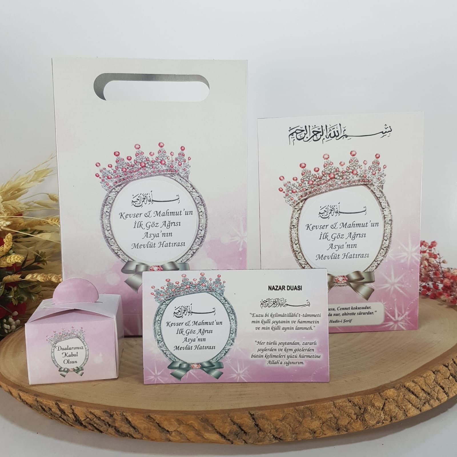 Işıltılı Pembe Yasin + Çanta + İsimli Magnet + Lokumluk