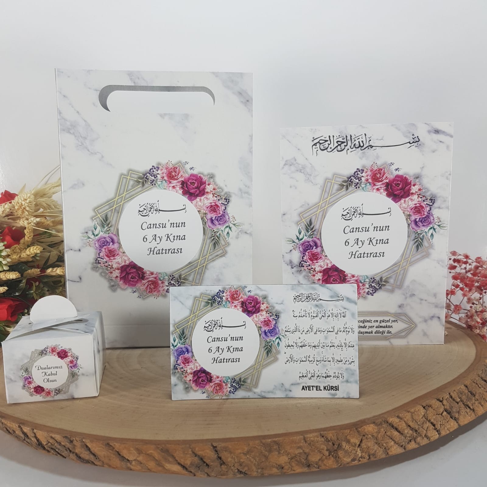 Mermer Model Yasin + Çanta + İsimli Magnet + Lokumluk