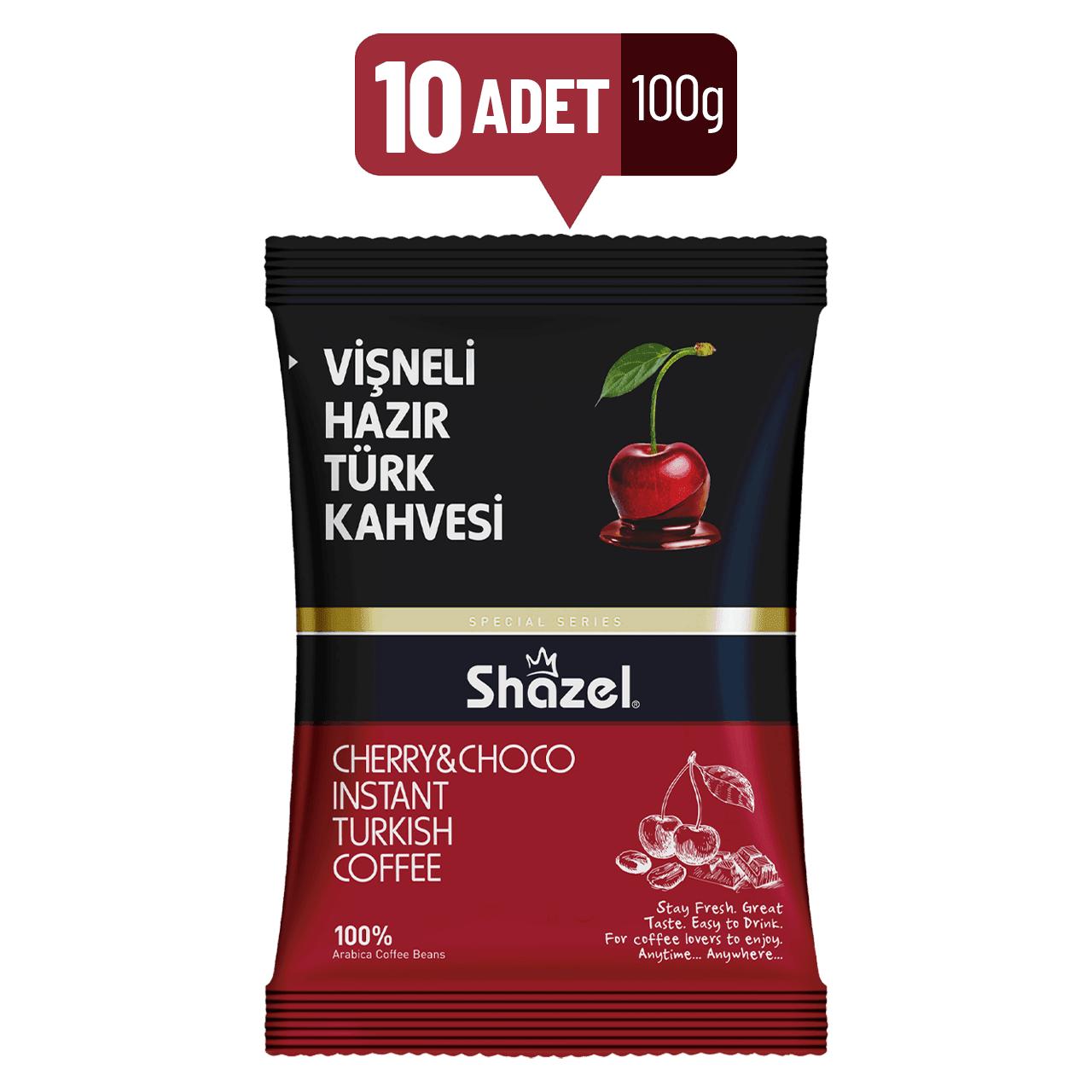 Shazel Vişneli Hazır Türk Kahvesi 100 g x 10 Adet (Aromalı)