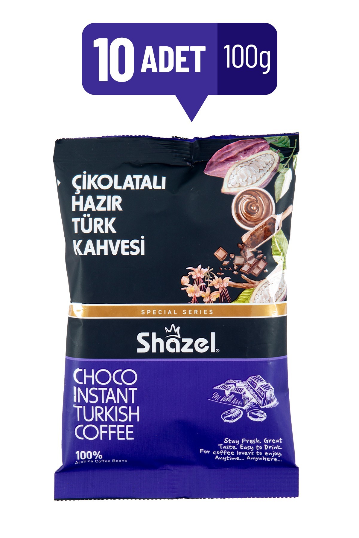 Shazel Çikolatalı Hazır Türk Kahvesi 100 g x 10 Adet