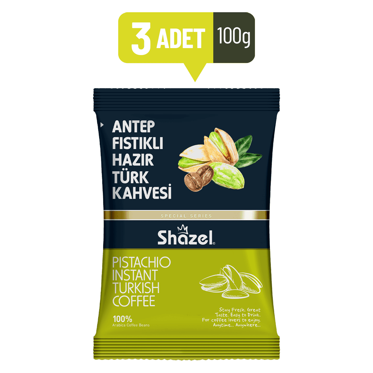 Shazel Antep Fıstıklı Hazır Türk Kahvesi 100 gr x 3 adet