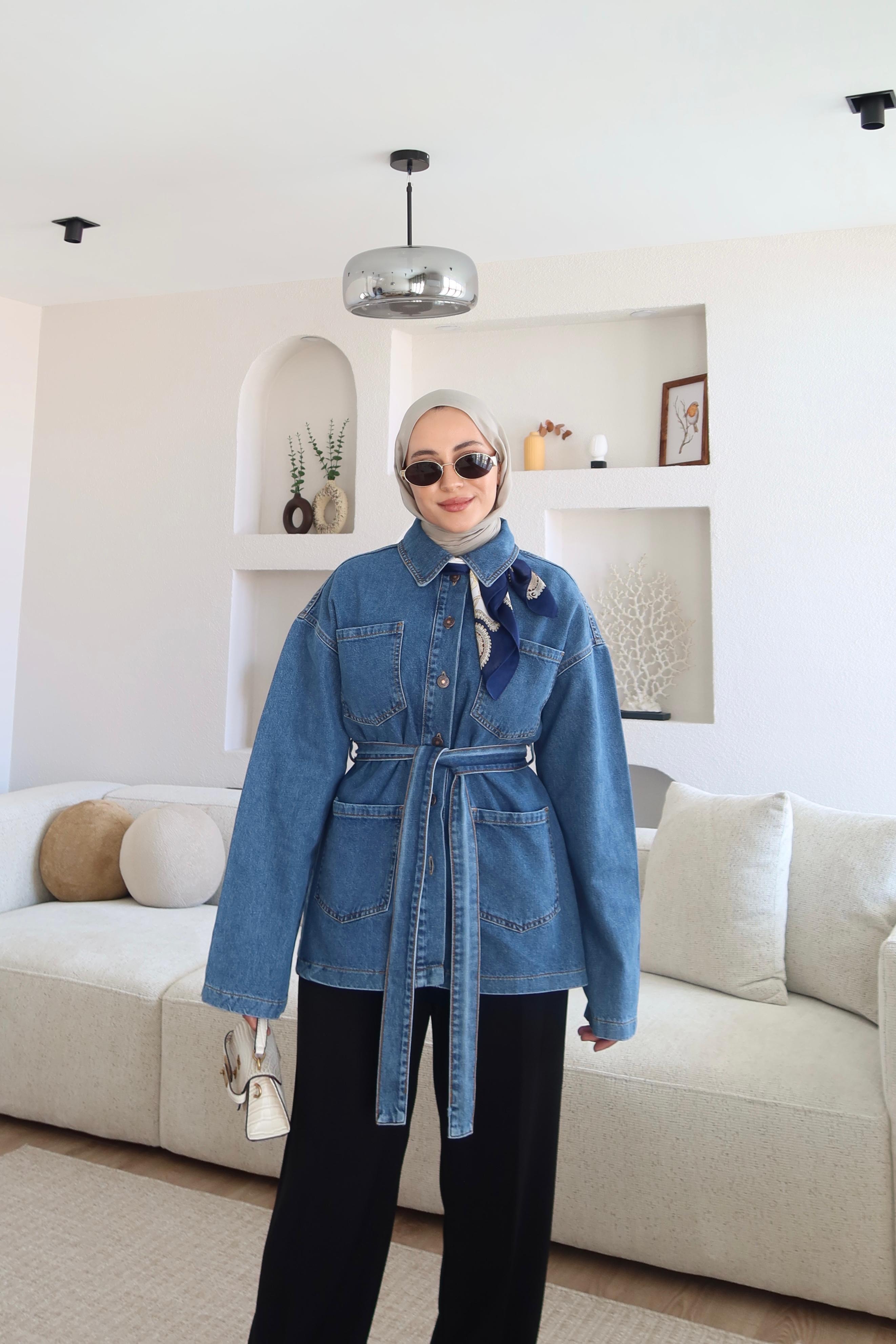 Kemerli Premium Denim Ceket image