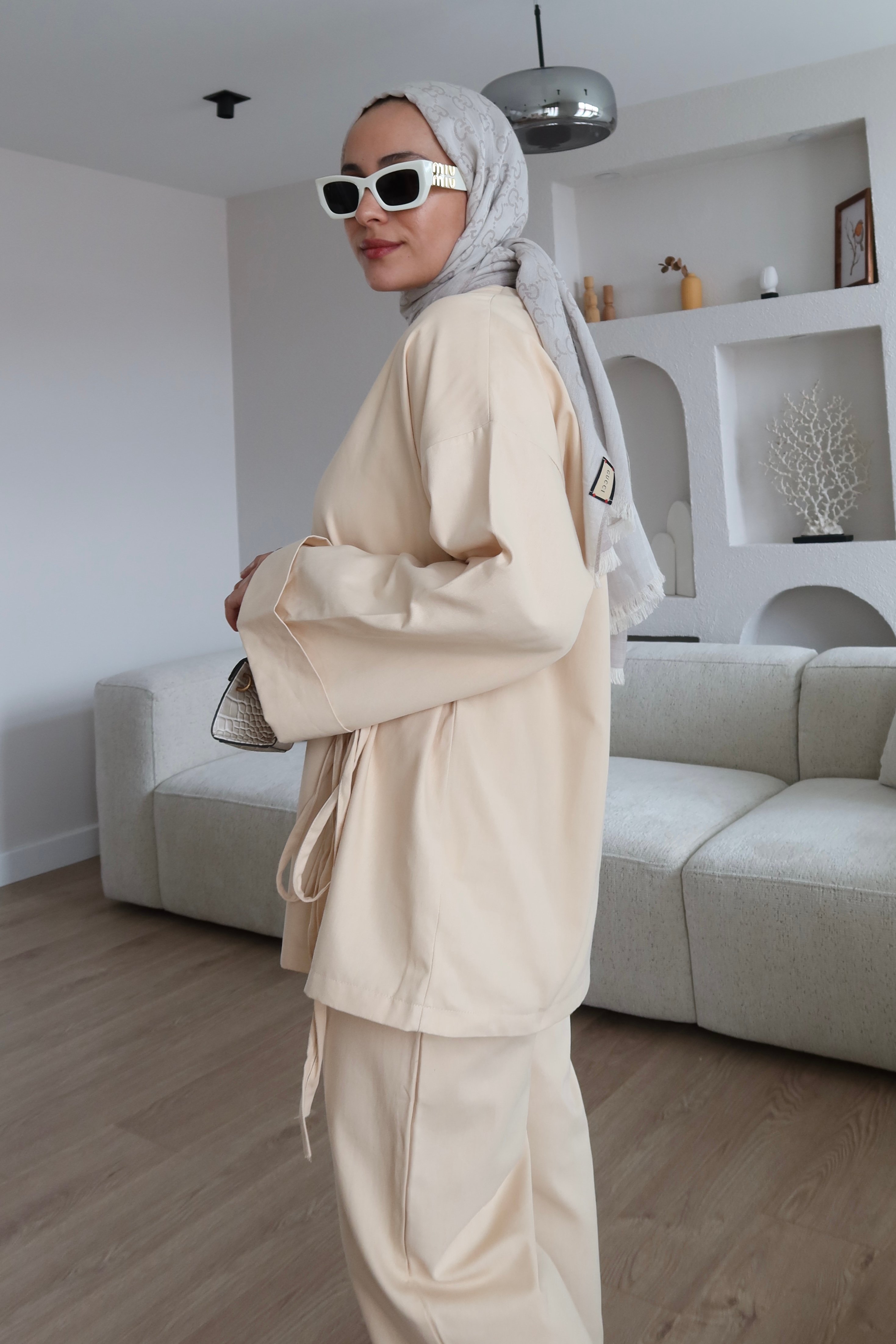 Bağlama Detaylı Kimono Takım Taş