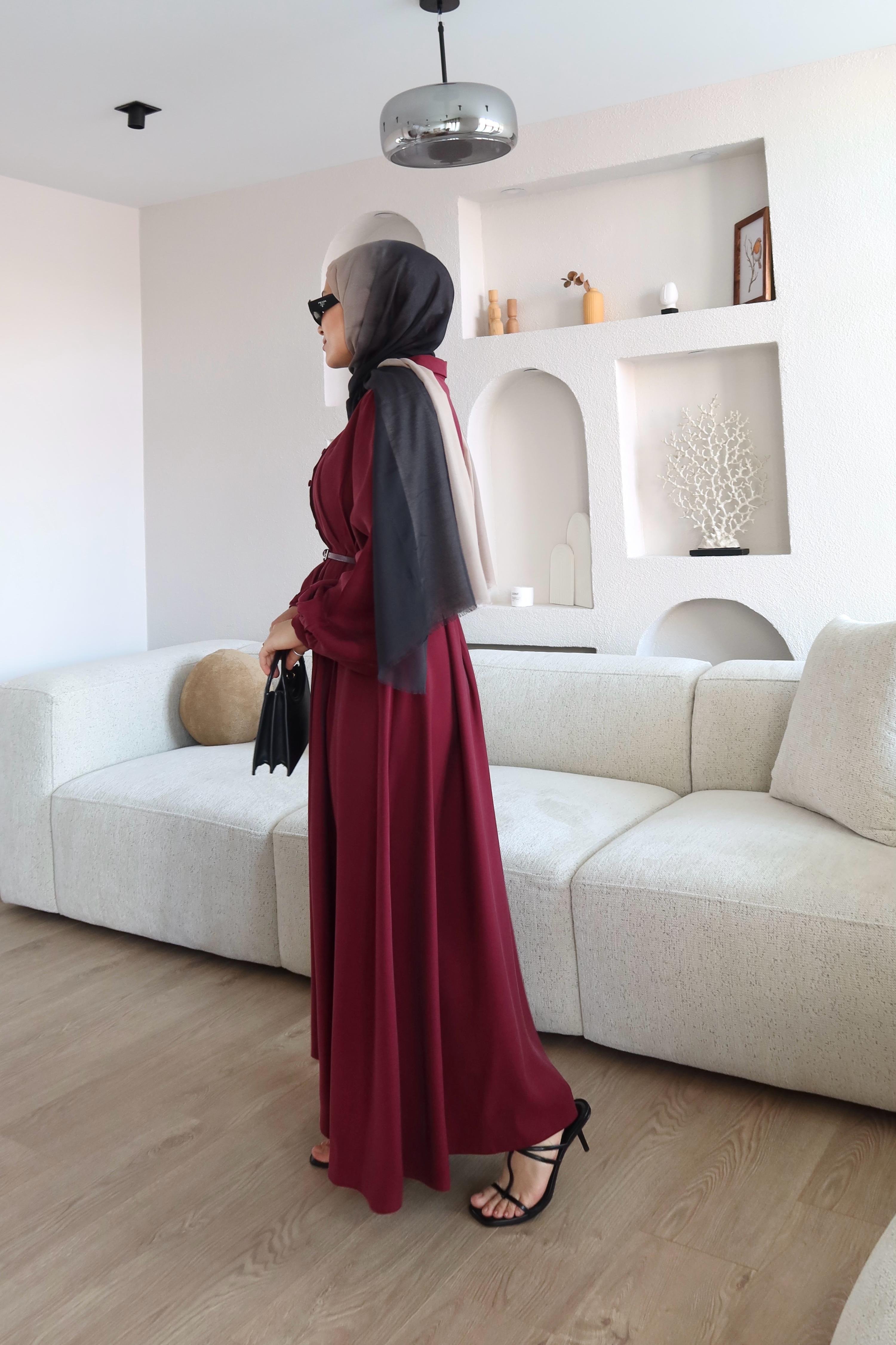 Premium Kumaş Kemerli Elbise Bordo