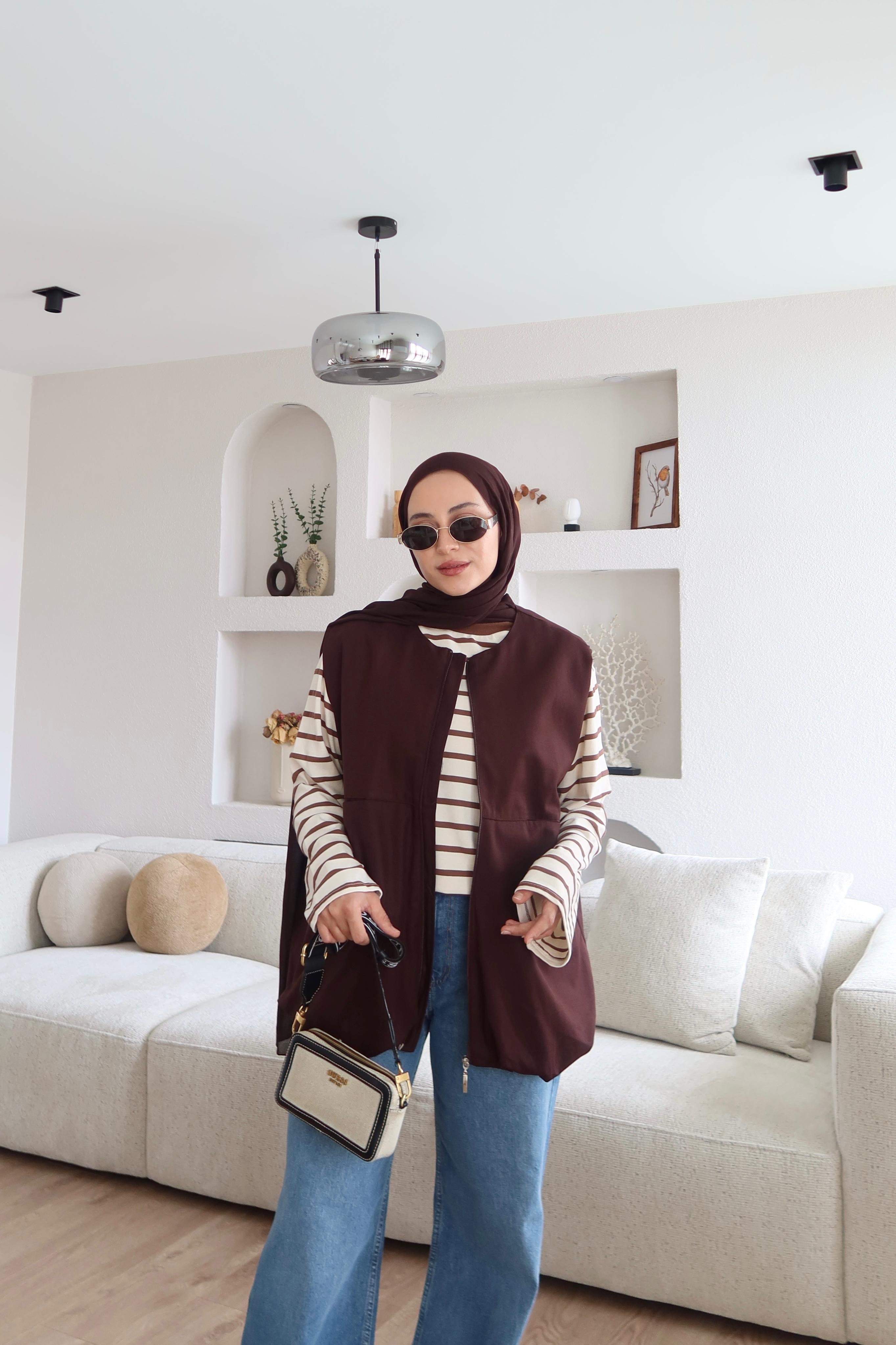 HM Model Bomber Yelek Kahverengi 