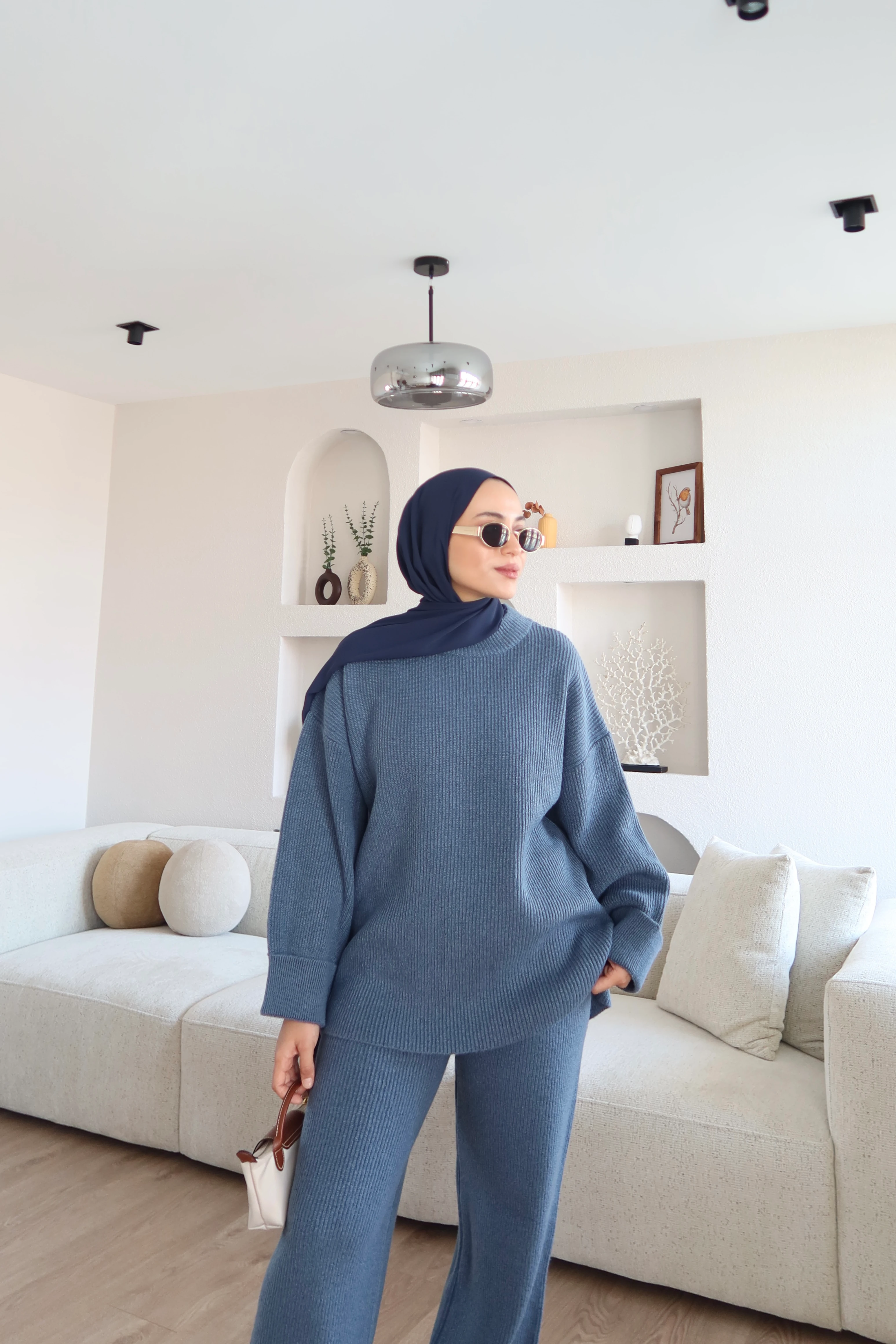 Kalın Örme Triko Pantolon Takım İndigo