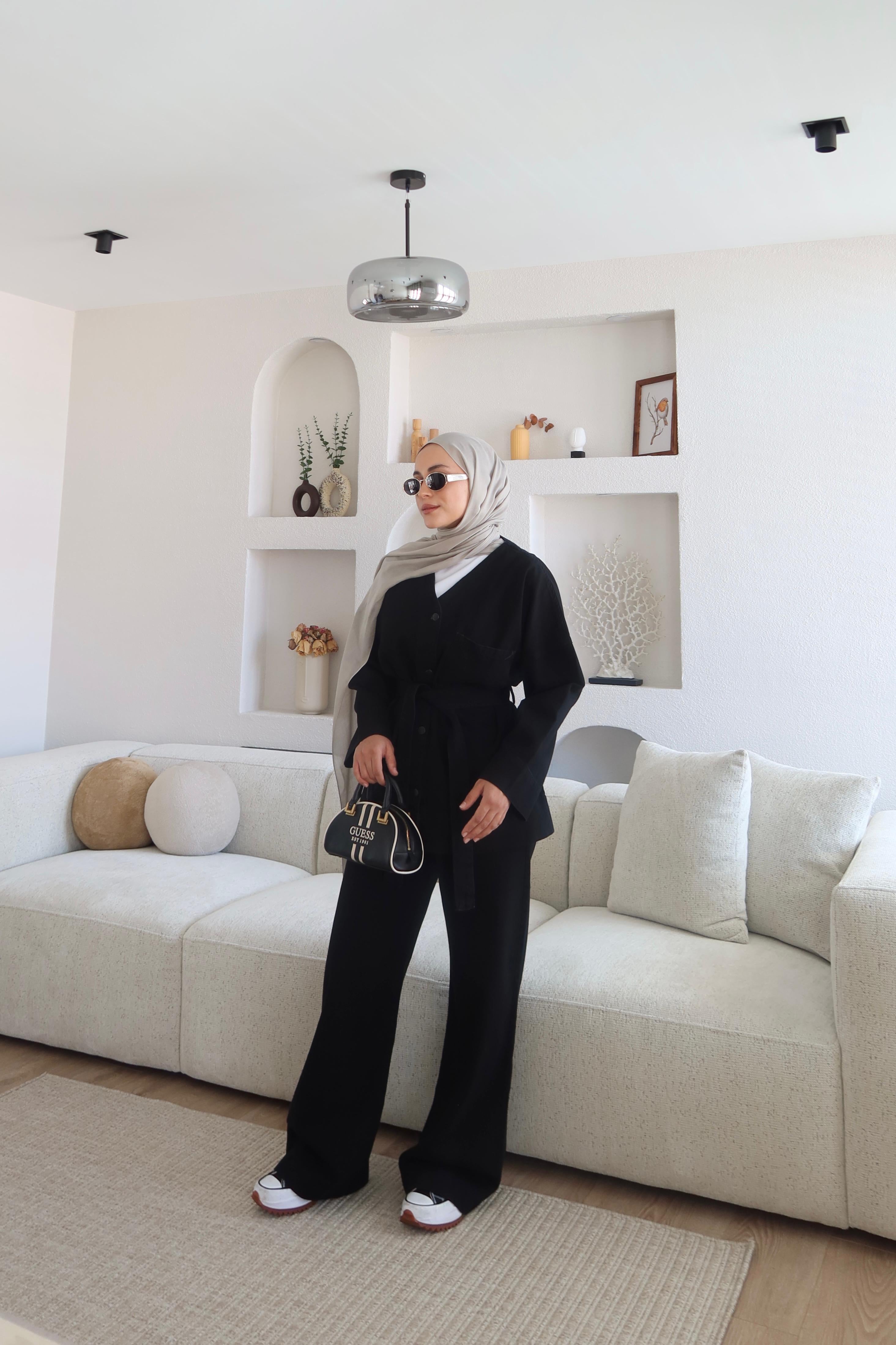 Kemerli Denim Takım Siyahh