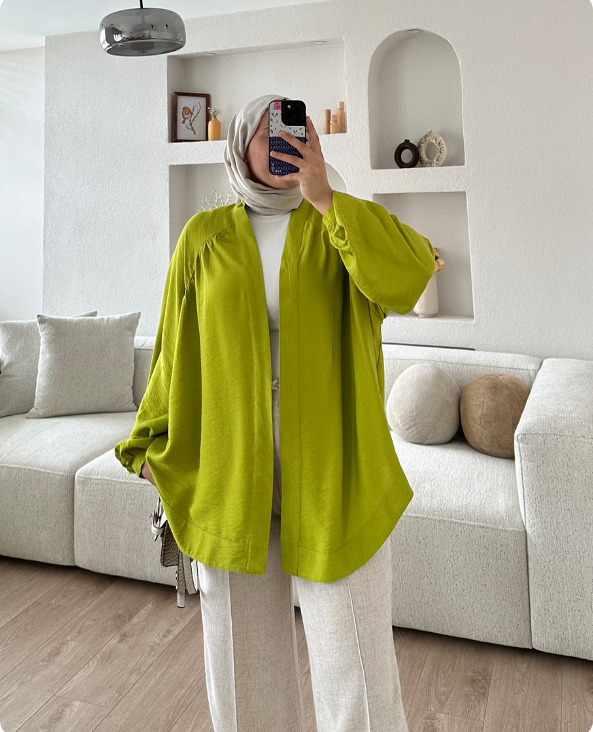 Basic Kimono Yağ Yeşili X Palazzo Pantolon Kombin İndirimi