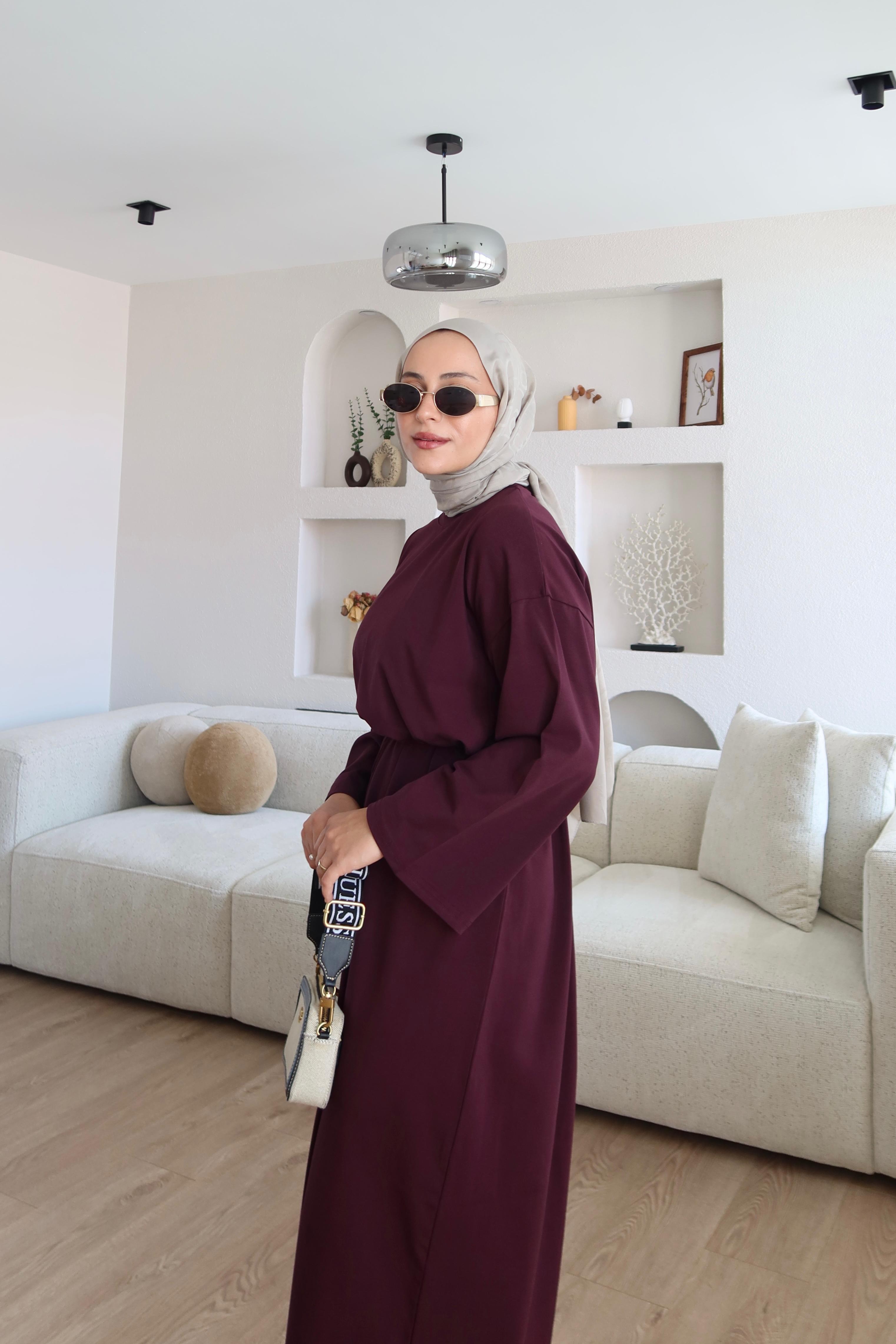 Kimono Kol Penye Elbise Bordo (Ön Sipariş)