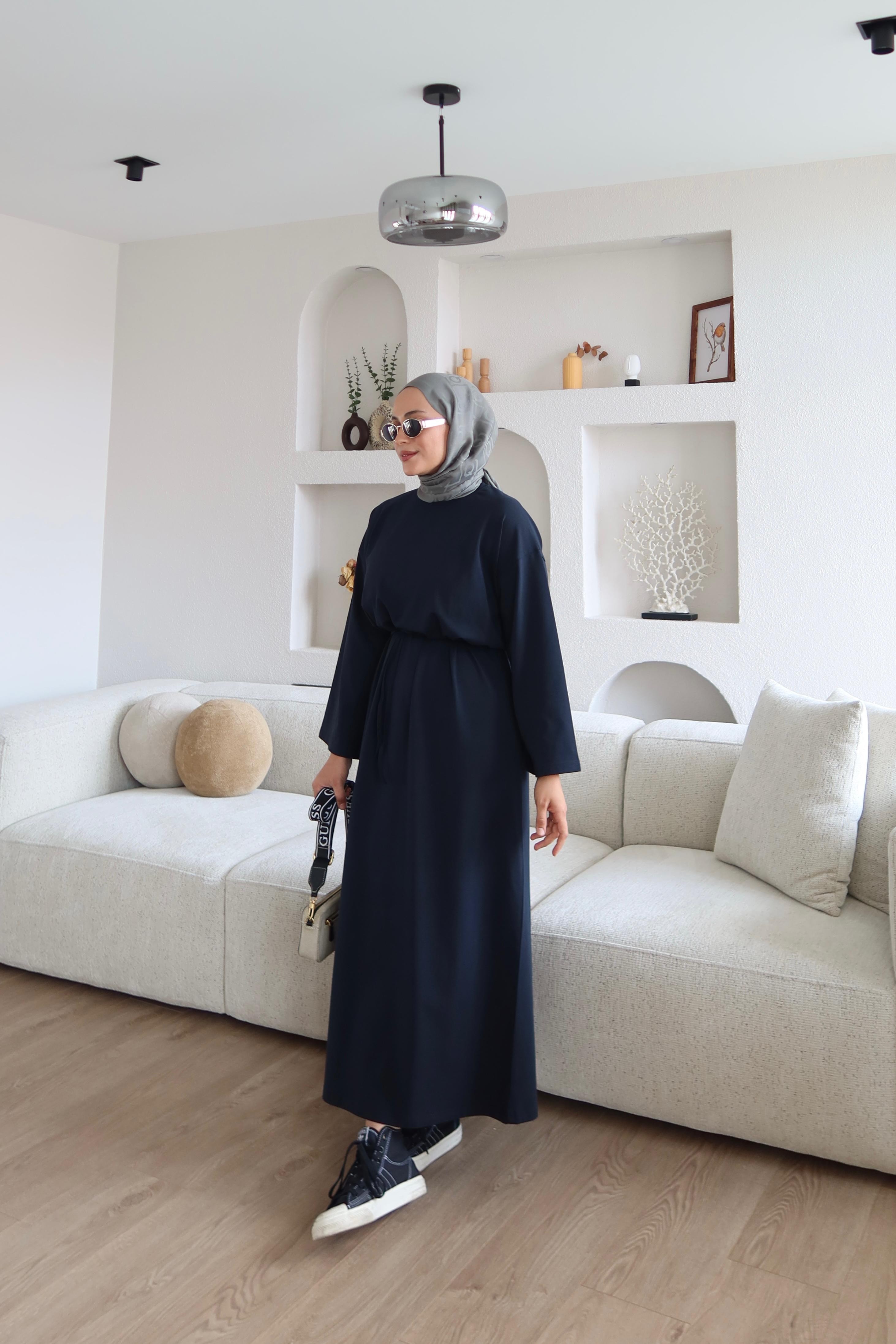 Kimono Kol Penye Elbise Lacivert (Ön Sipariş)