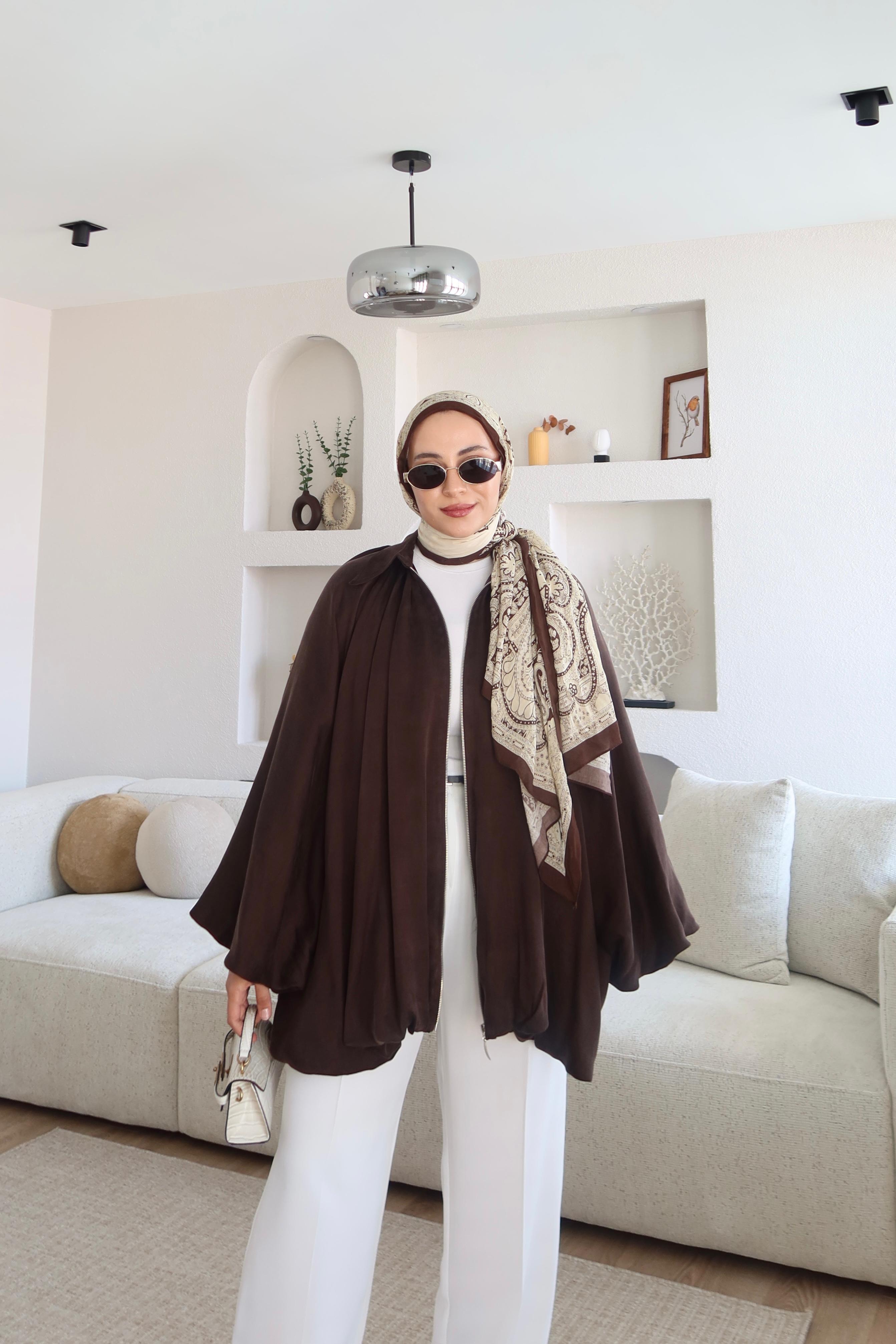 Premium Saten Kumaş Bomber Ceket Kahverengi 