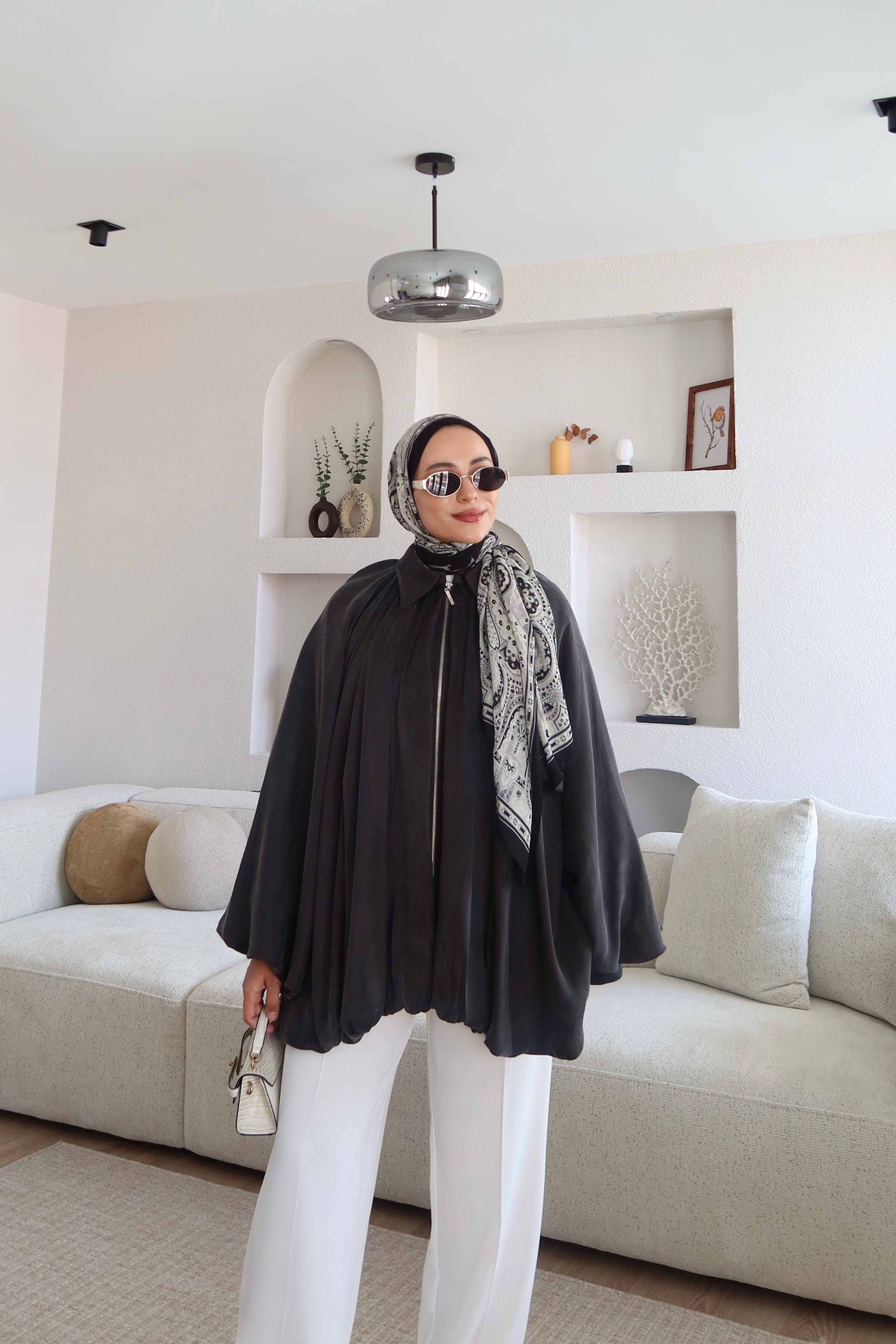 Premium Saten Kumaş Bomber Ceket Gri  image