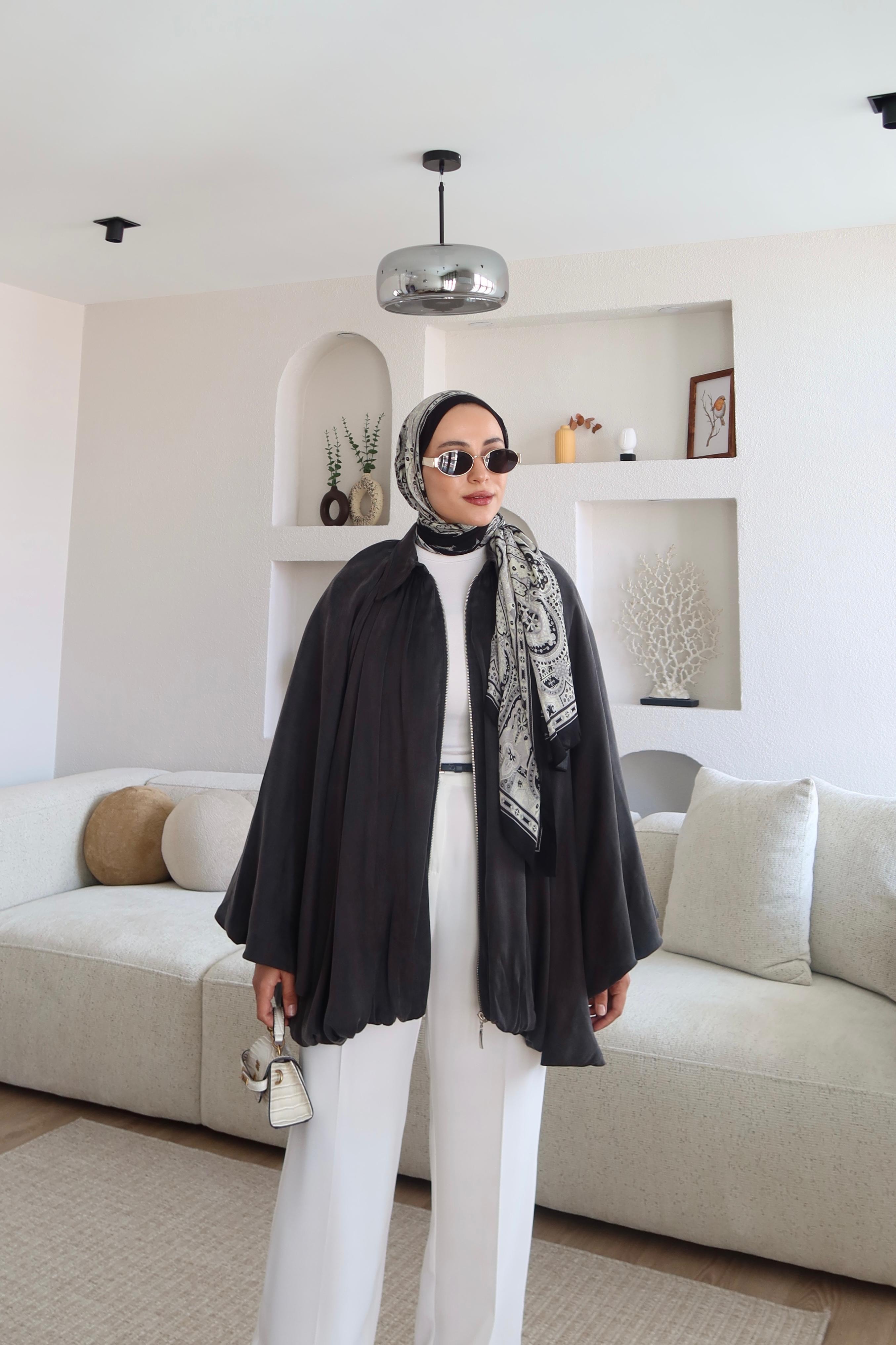 Premium Saten Kumaş Bomber Ceket Gri 