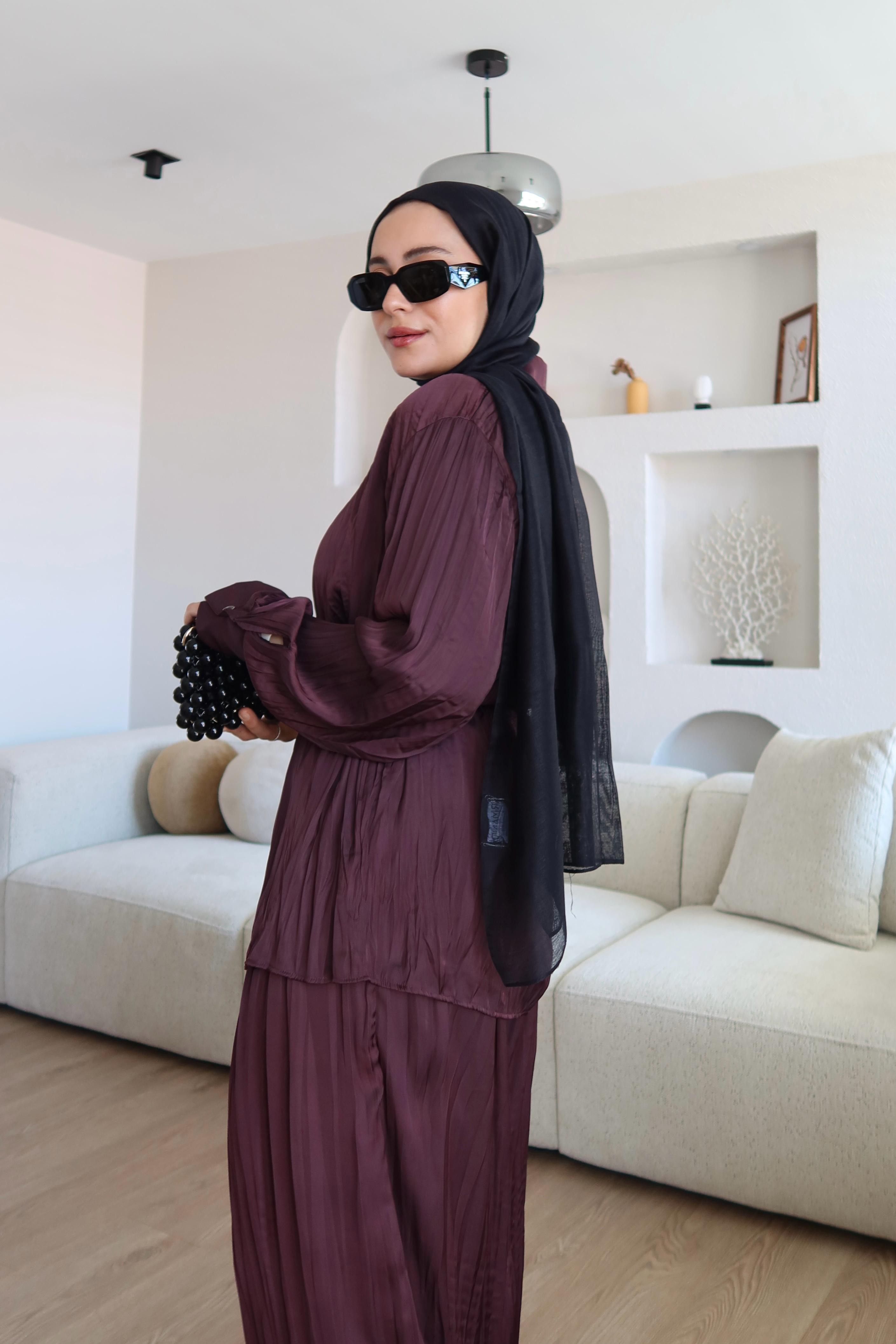 Premium Crush Saten Kumaş Bordo Takım