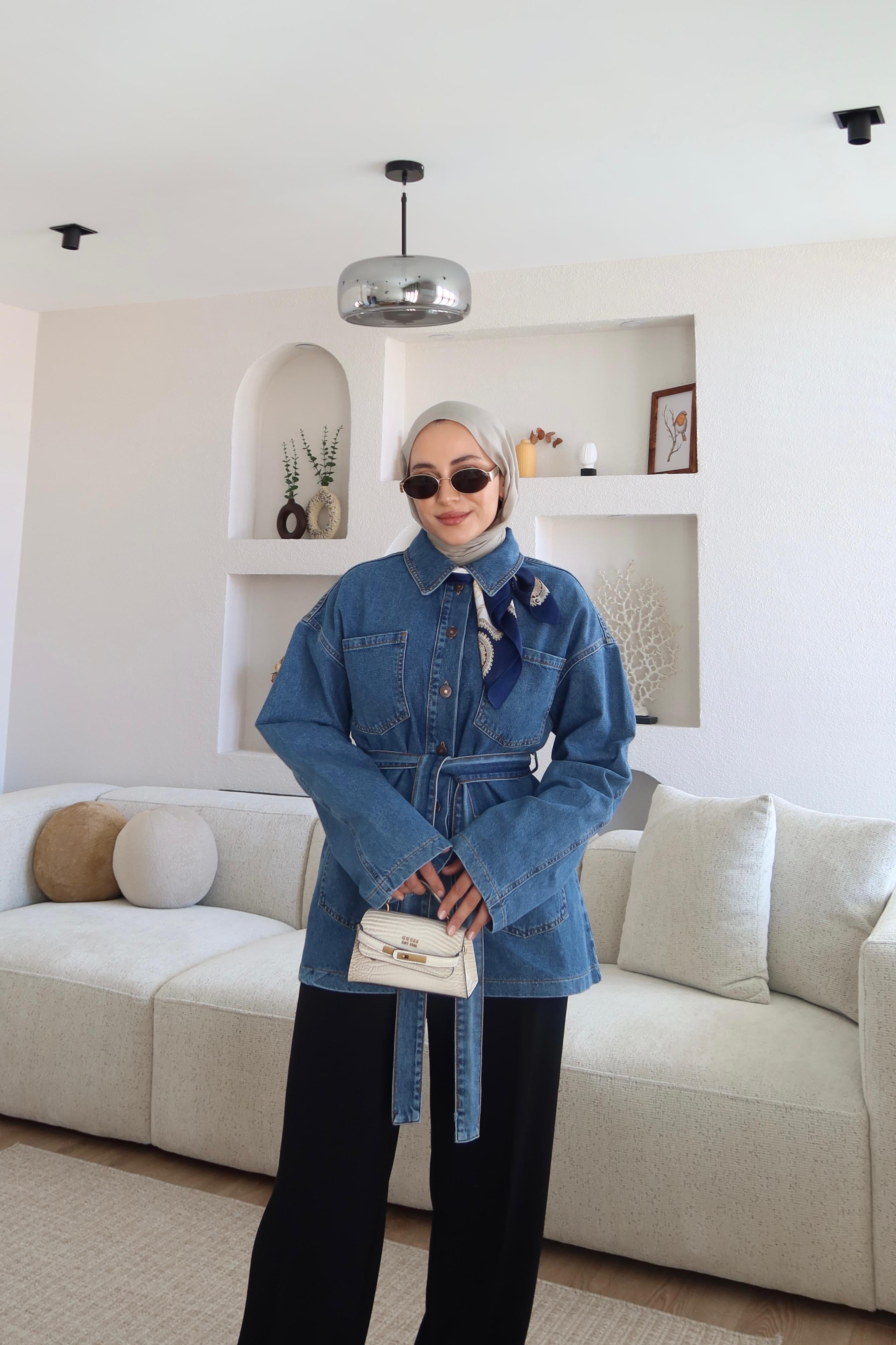 Kemerli Premium Denim Ceket