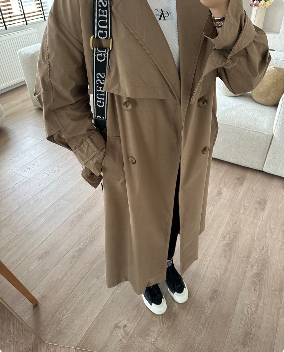 Kruvaze Yaka Oversize Premium Trençkot Camel