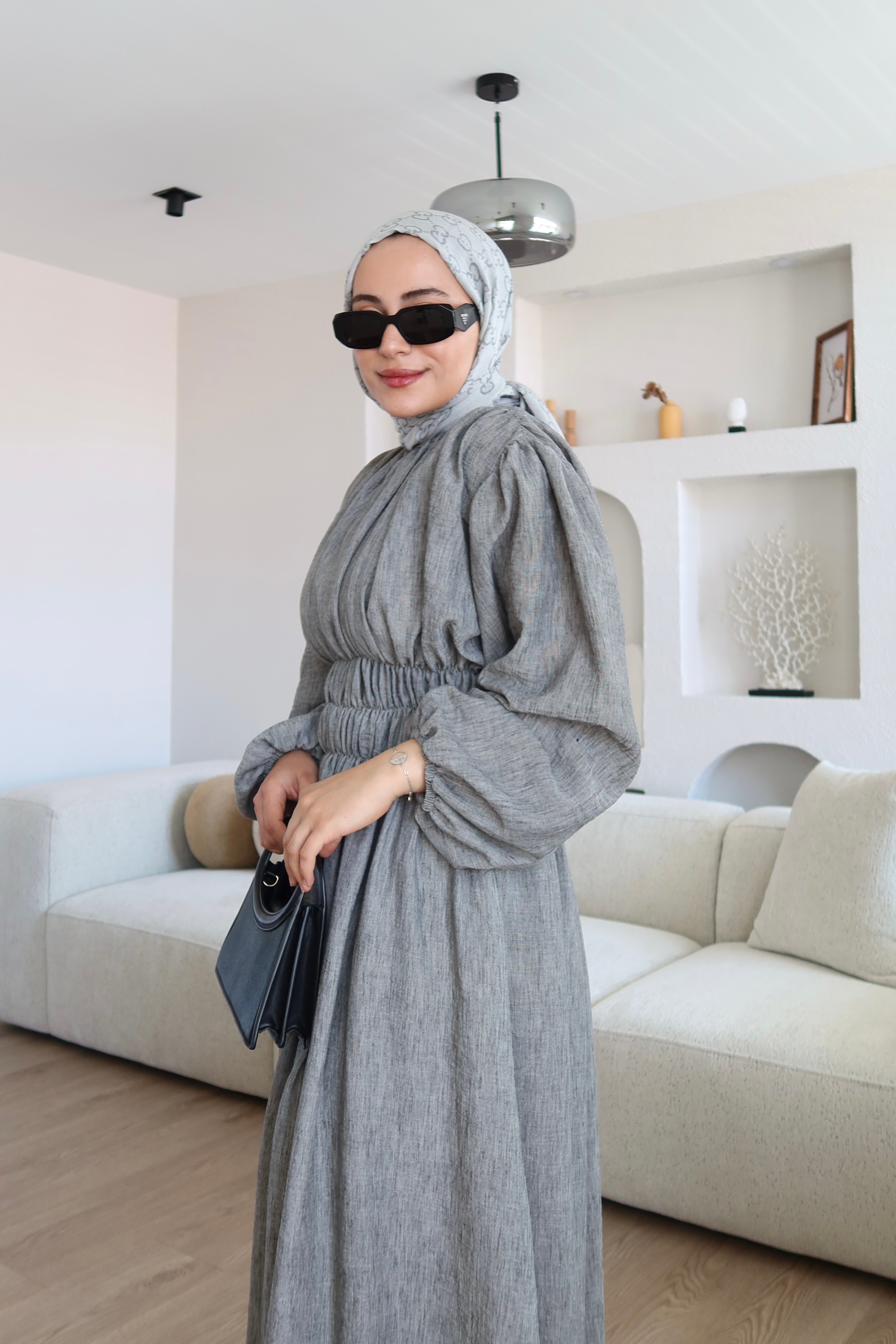 Bellina Bel Lastikli Elbise Siyah