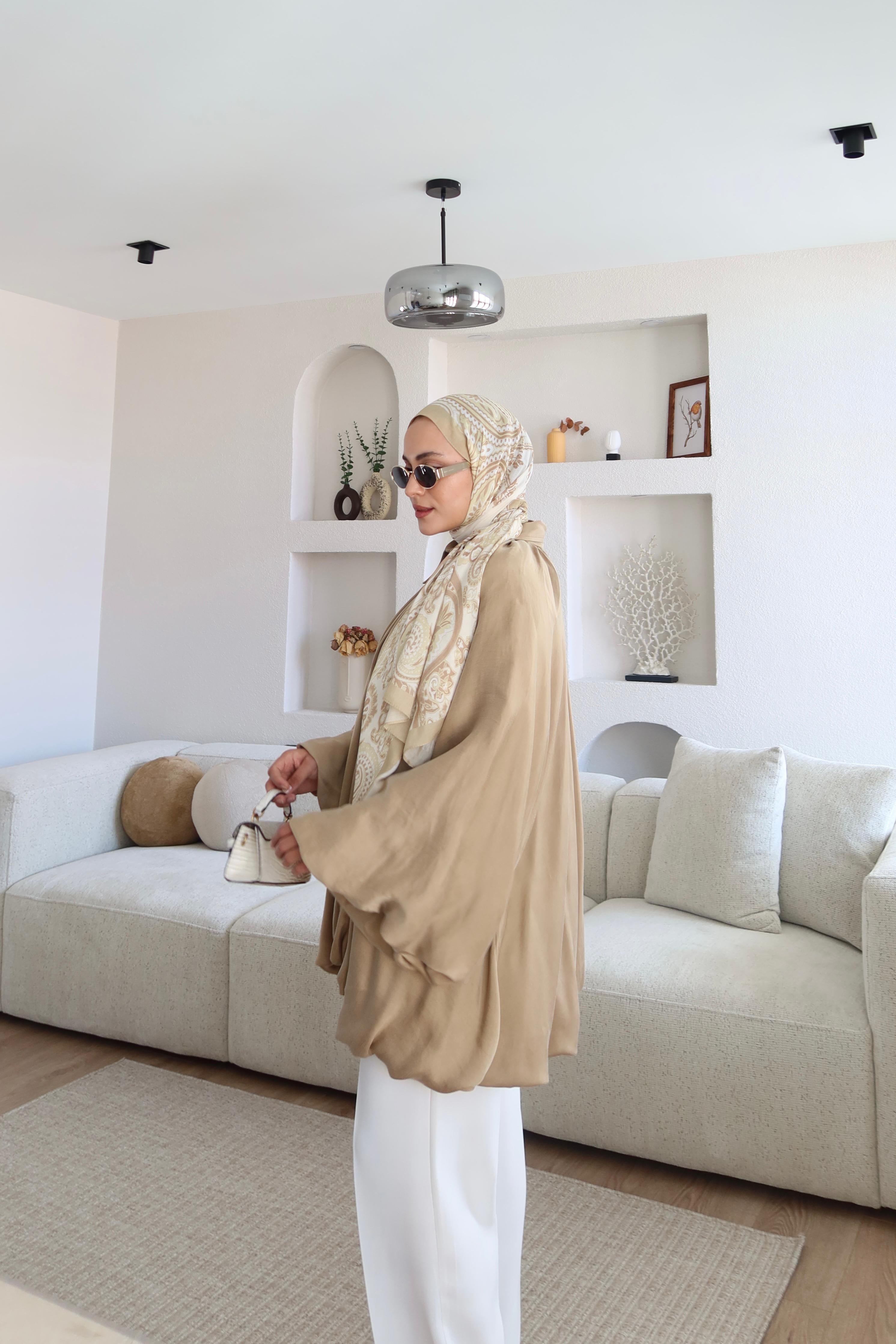 Premium Saten Kumaş Bomber Ceket Vizon