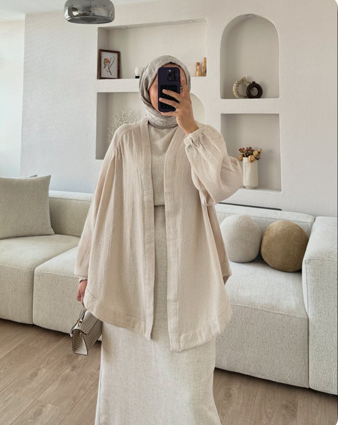 Natural Kimono Pudra X Dökümlü Keten Jile Taş Kombin İndirimi