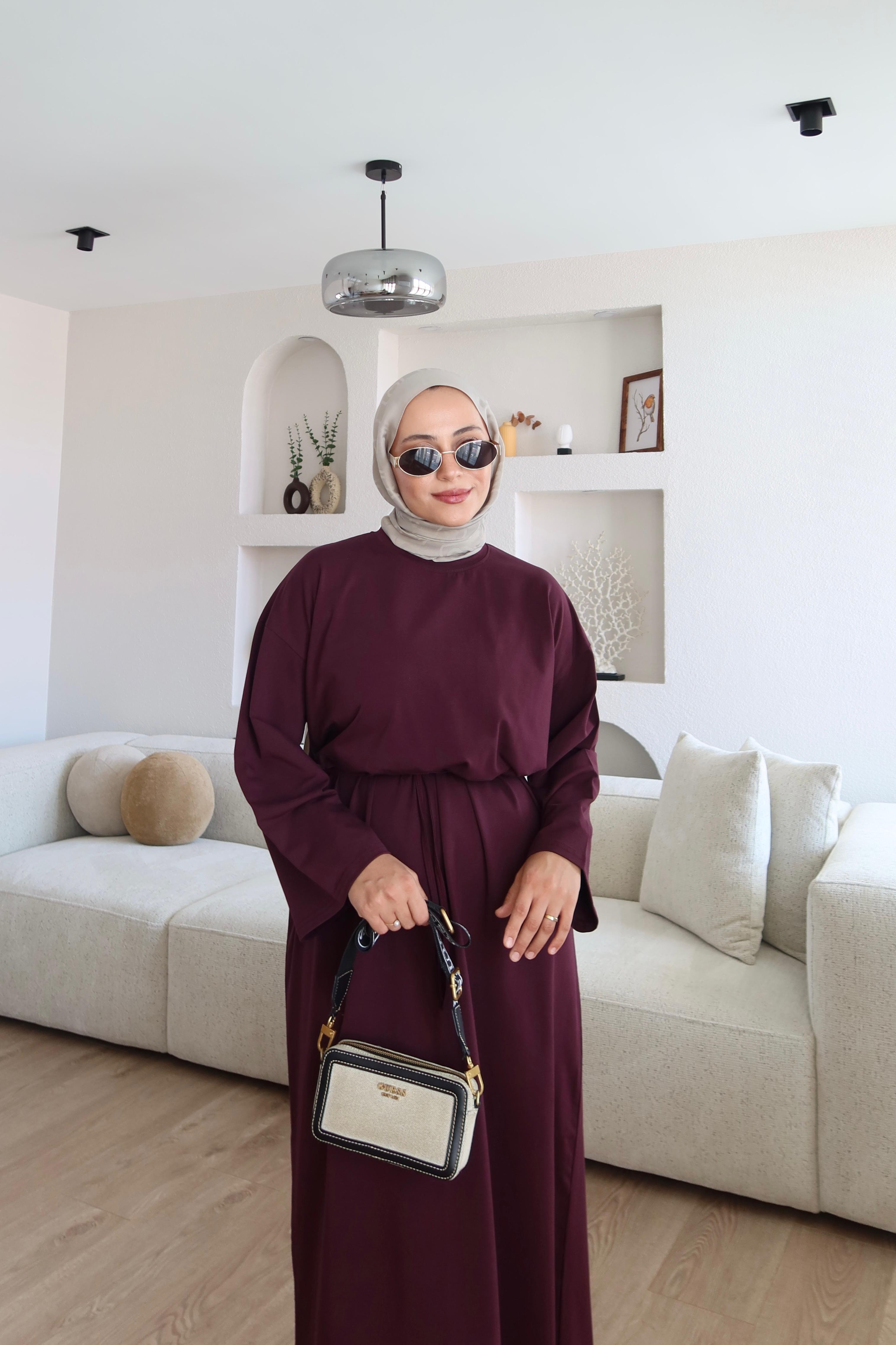 Kimono Kol Penye Elbise Bordo (Ön Sipariş)