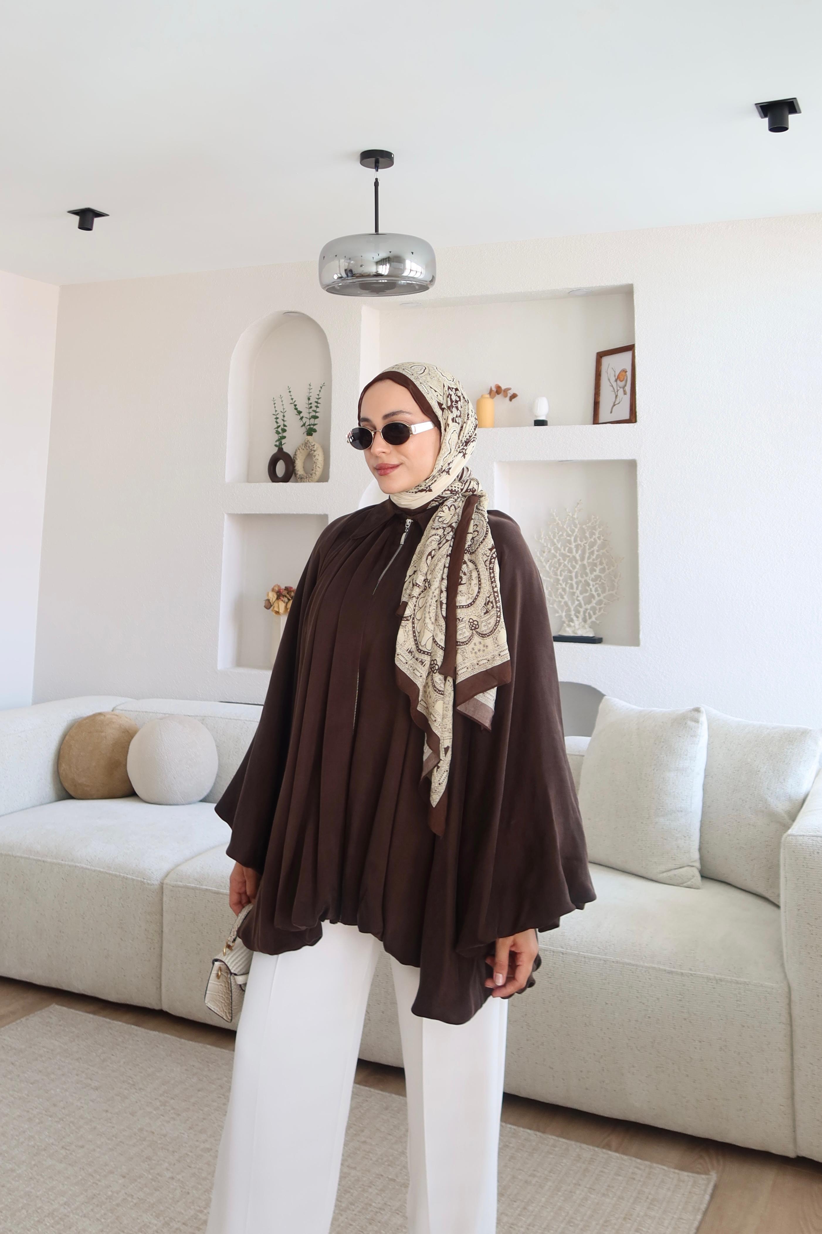 Premium Saten Kumaş Bomber Ceket Kahverengi 